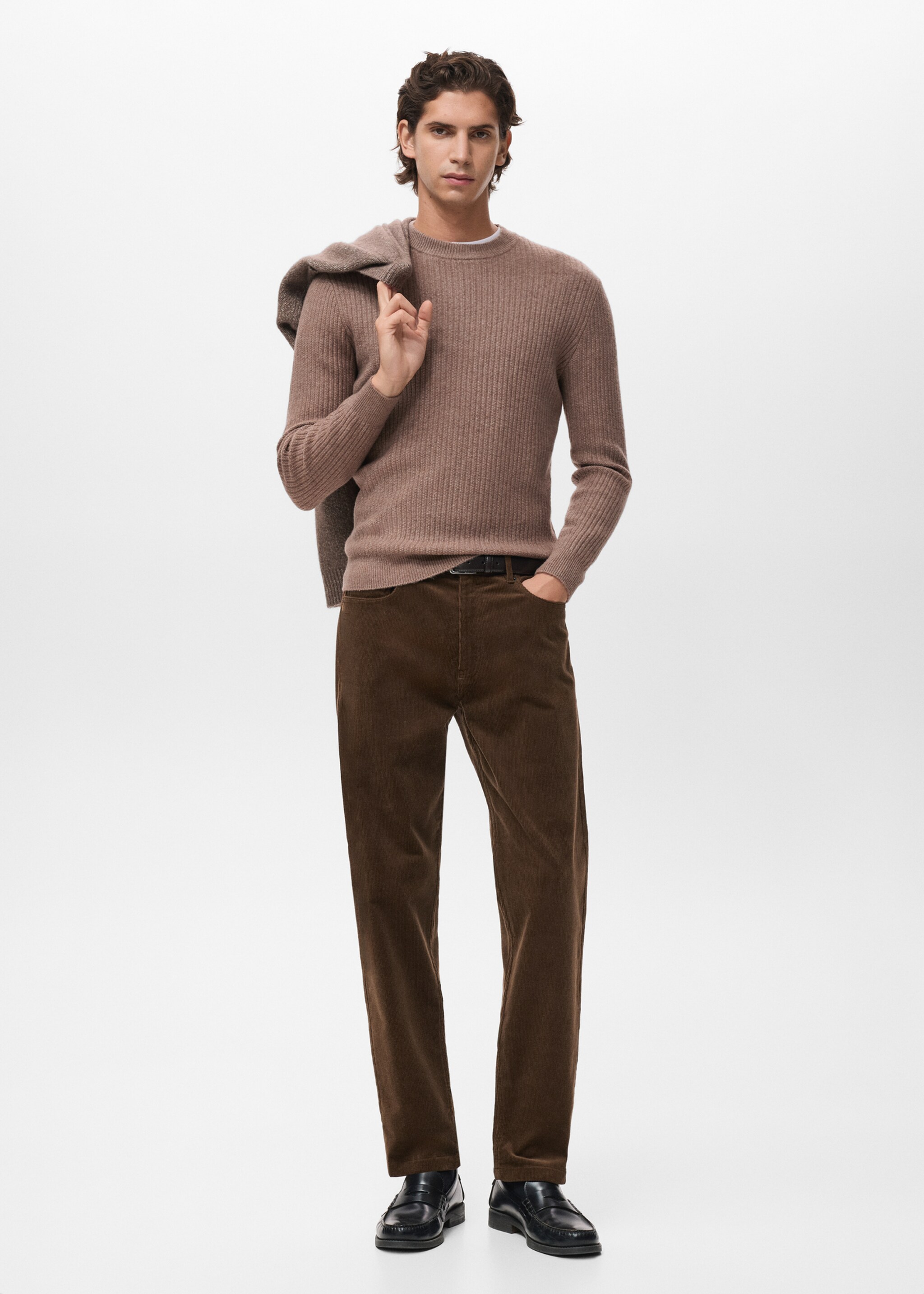 Knitted ribbed sweater - General plane, Medium Brown. Ref: 17017898-00.