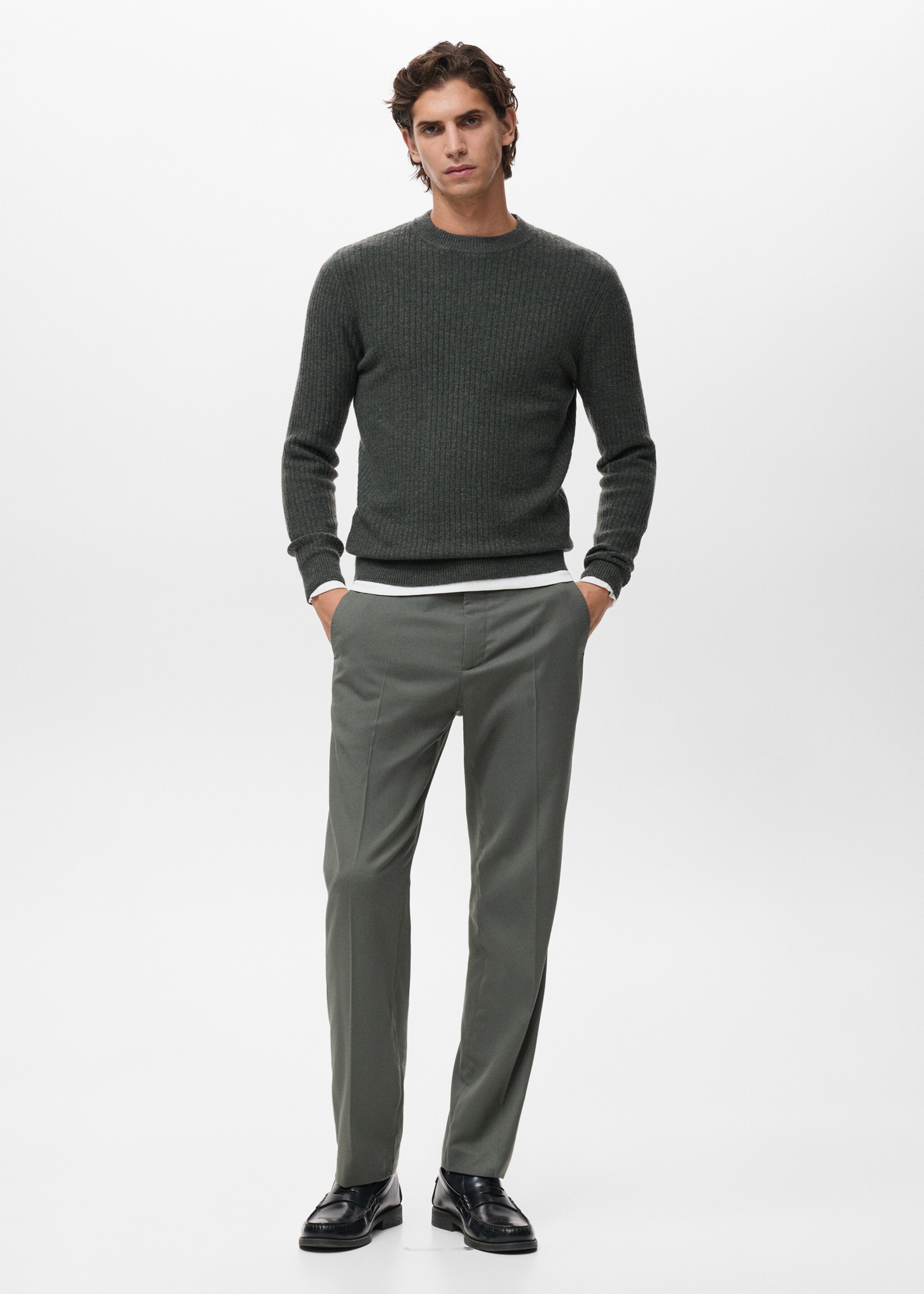 Knitted ribbed sweater - General plane, Dark Green. Ref: 17017898-00.
