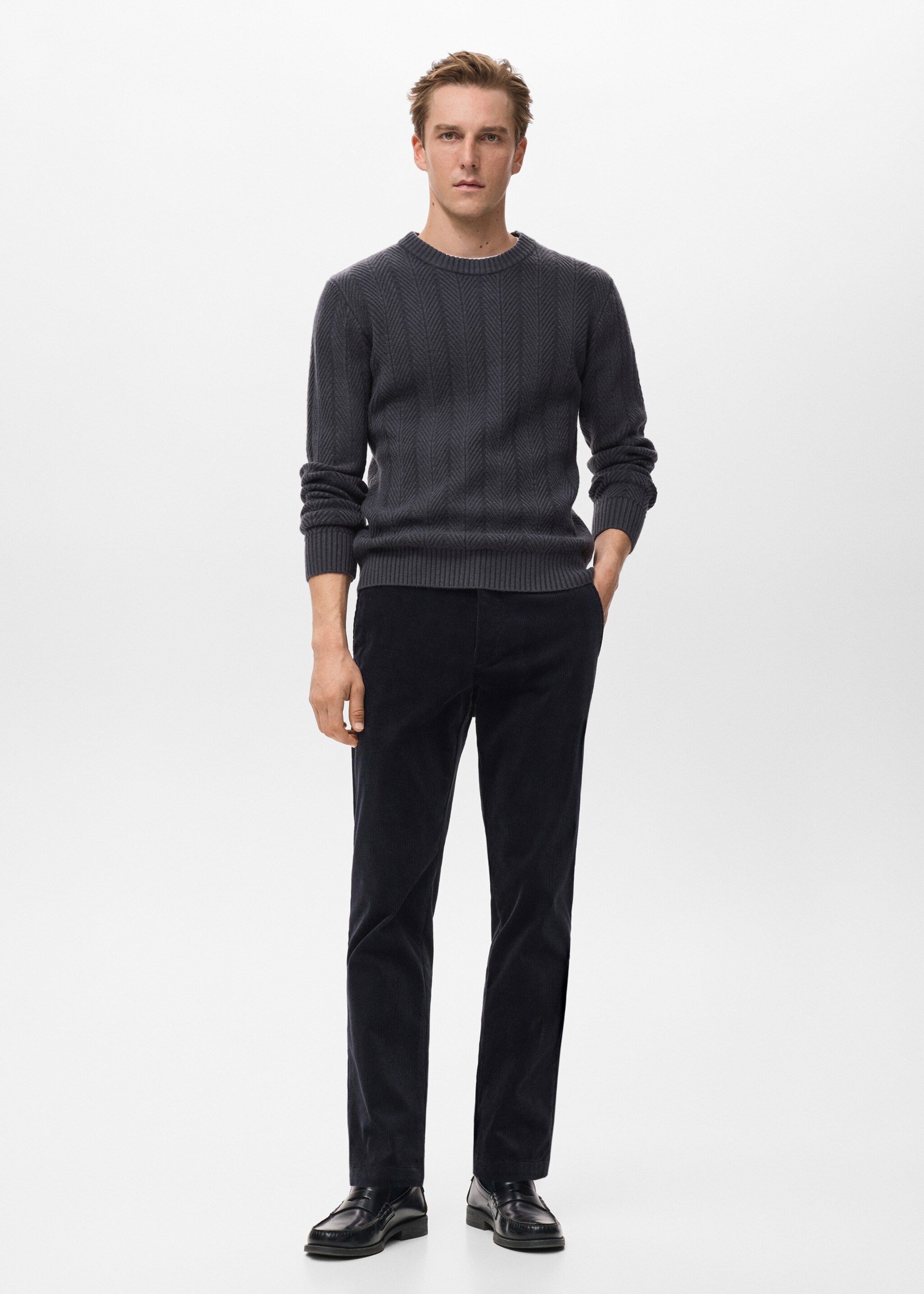 Herringbone structured sweater - General plane, Indigo Blue. Ref: 17017904-00.