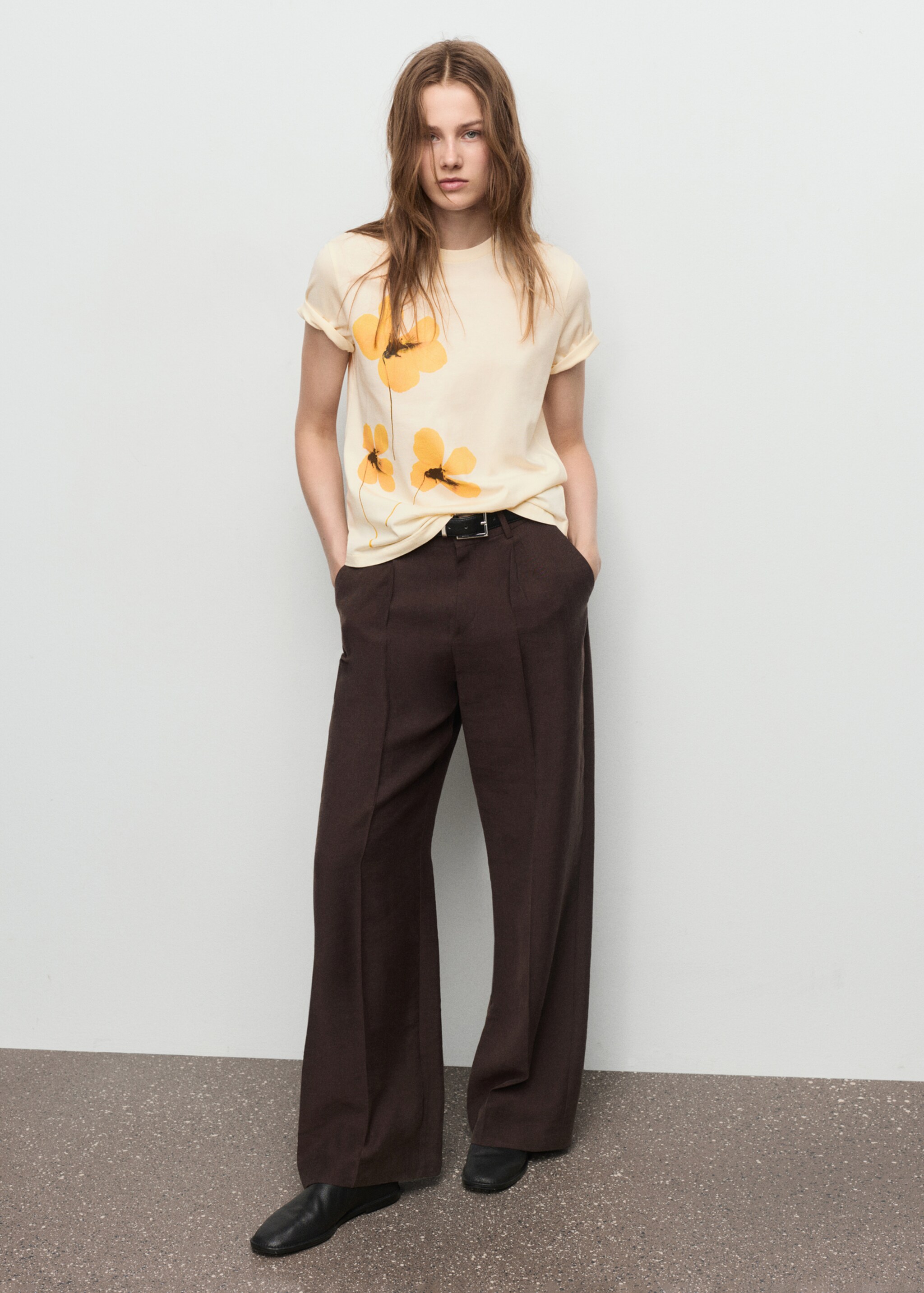 Floral print T-shirt - General plane, Pastel Yellow. Ref: 17018640-00.