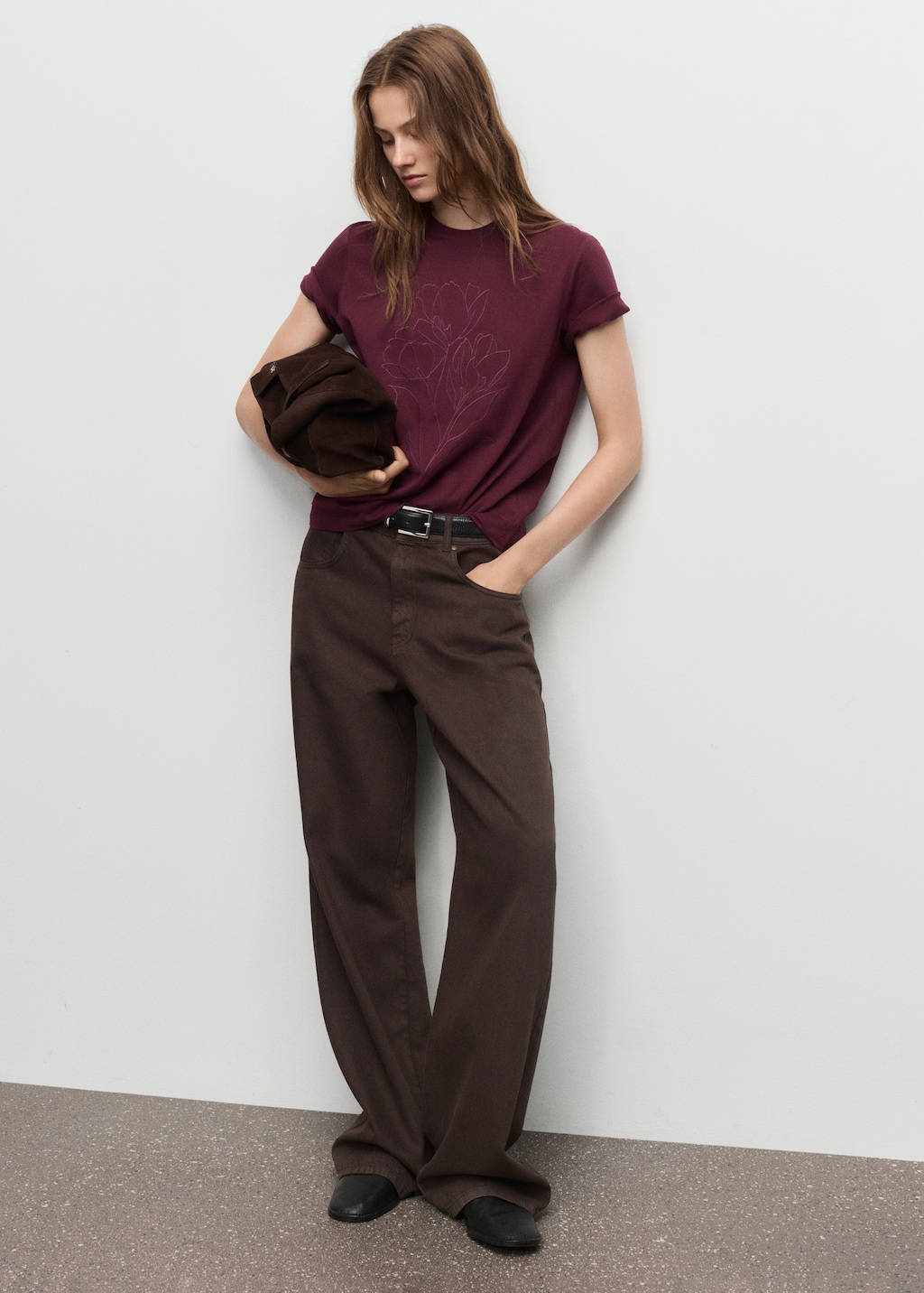 Floral-embroidered cotton t-shirt