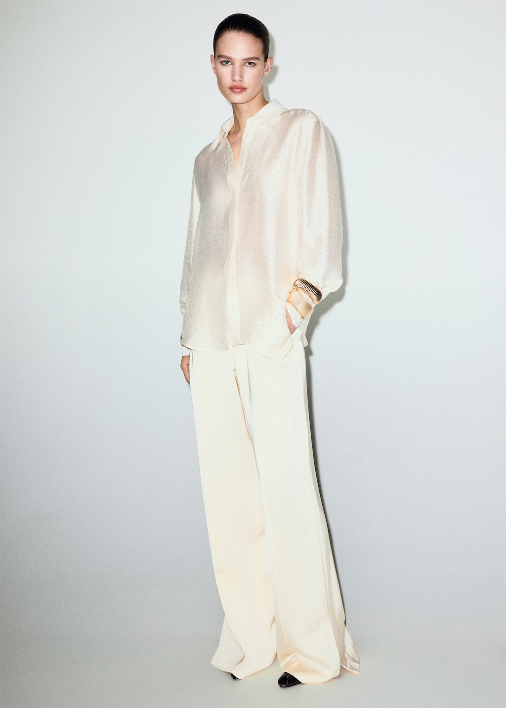 Satin shirt with rhinestones