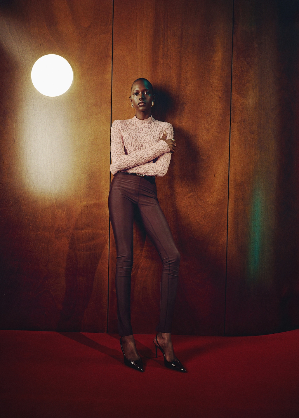 Lace t-shirt with perkins neck