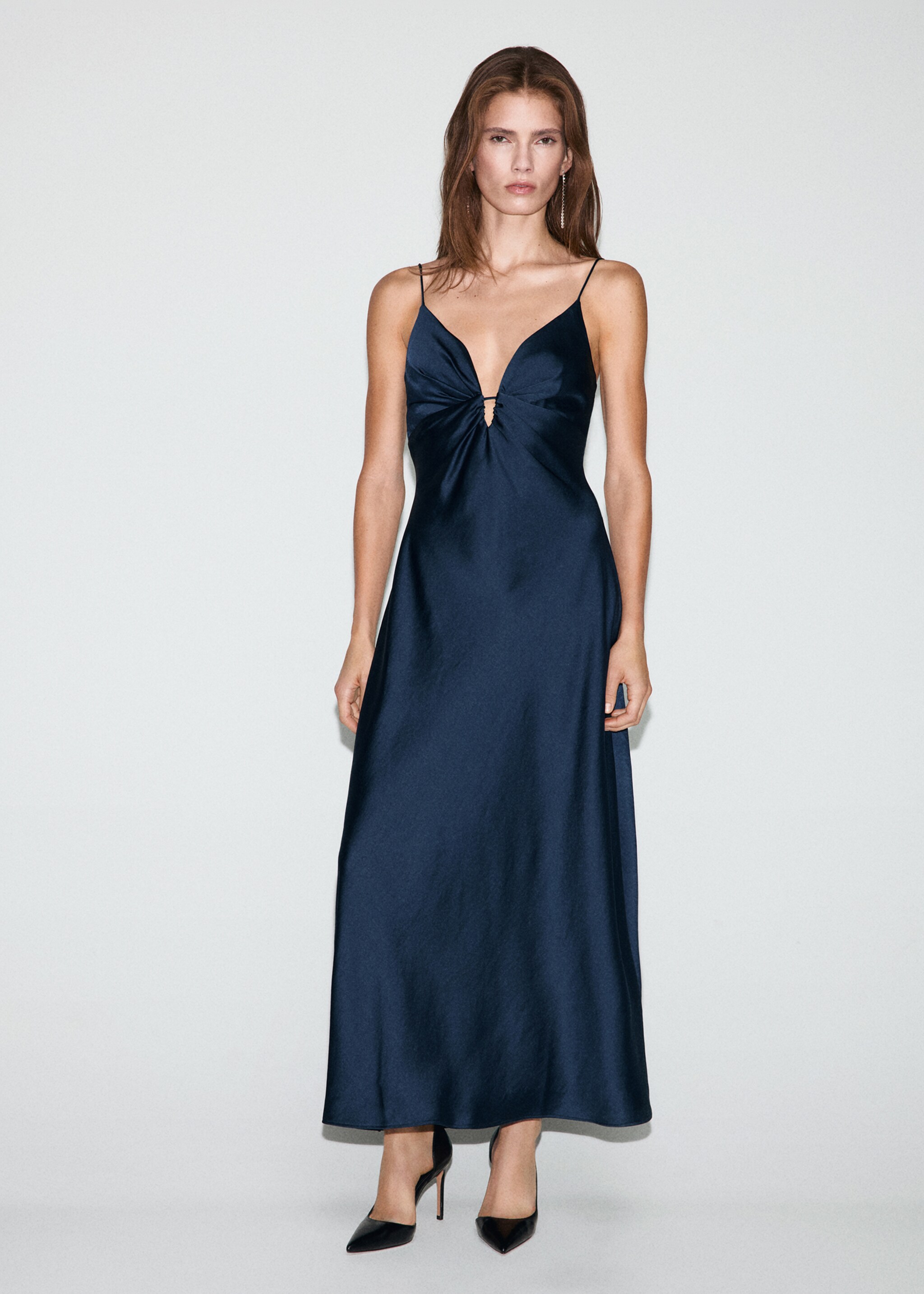 V-neck satin dress - General plane, Night Blue. Ref: 17019113-00.