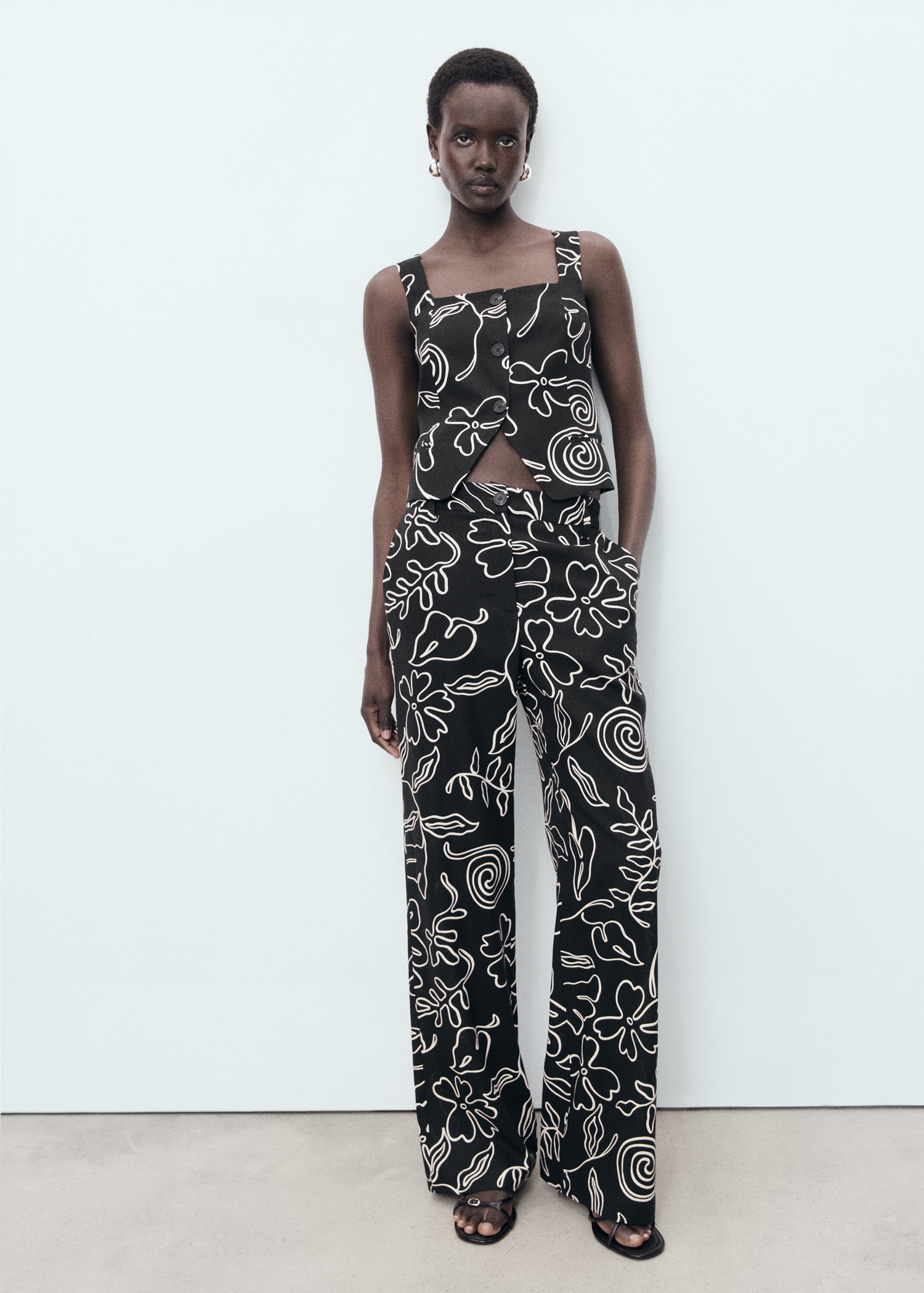 Floral-print linen-blend trousers - General plane