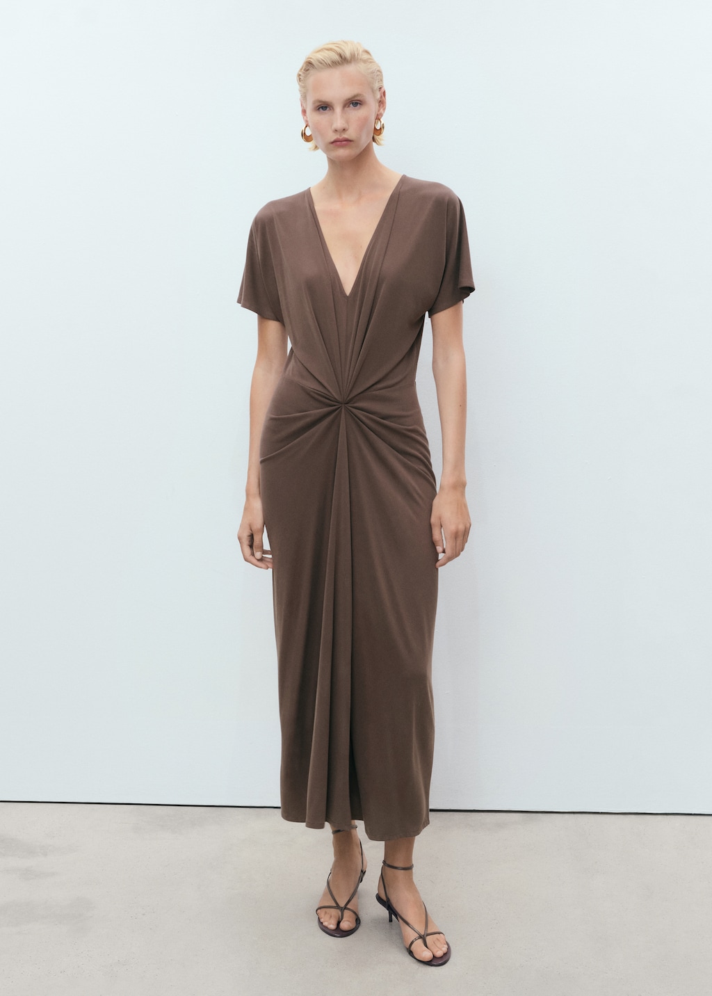 V-neck dress with gathered neckline