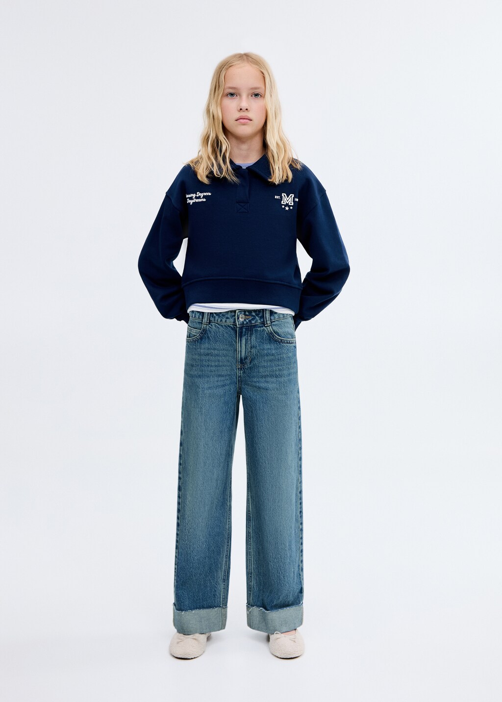 Wideleg jeans with turned-up hem