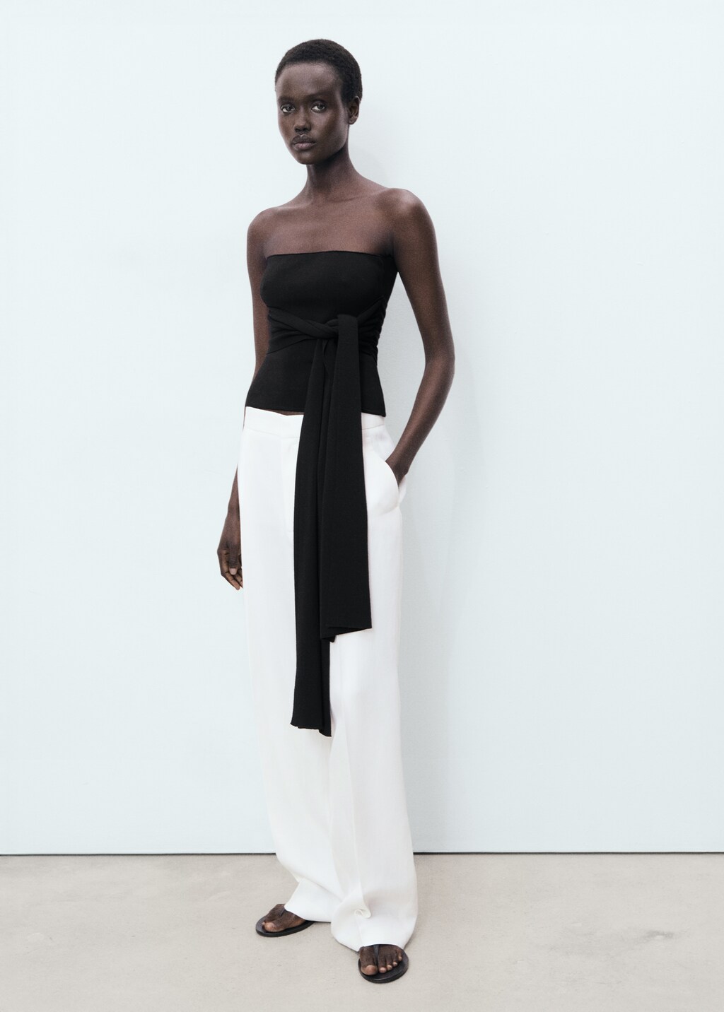 Linen-blend pleated pants