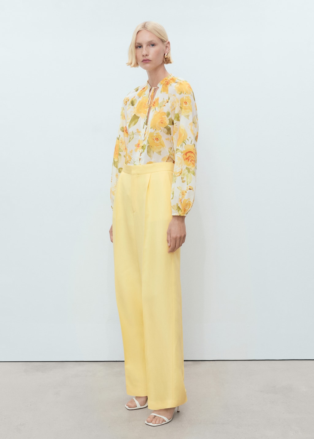 Linen-blend pleated pants