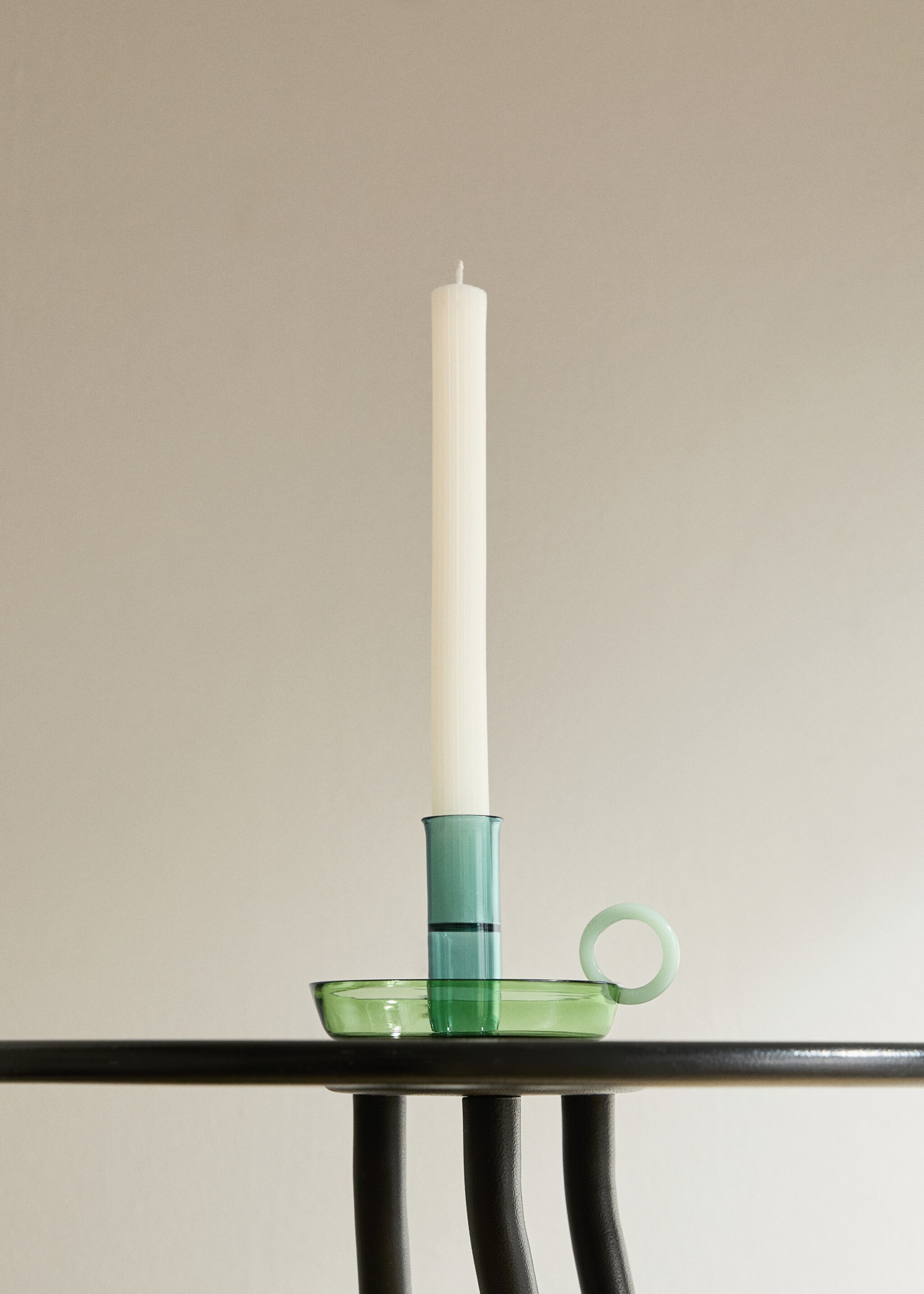 Borosilicate candelabra with two-tone handle - General plane, Green. Ref: 17021527-00.