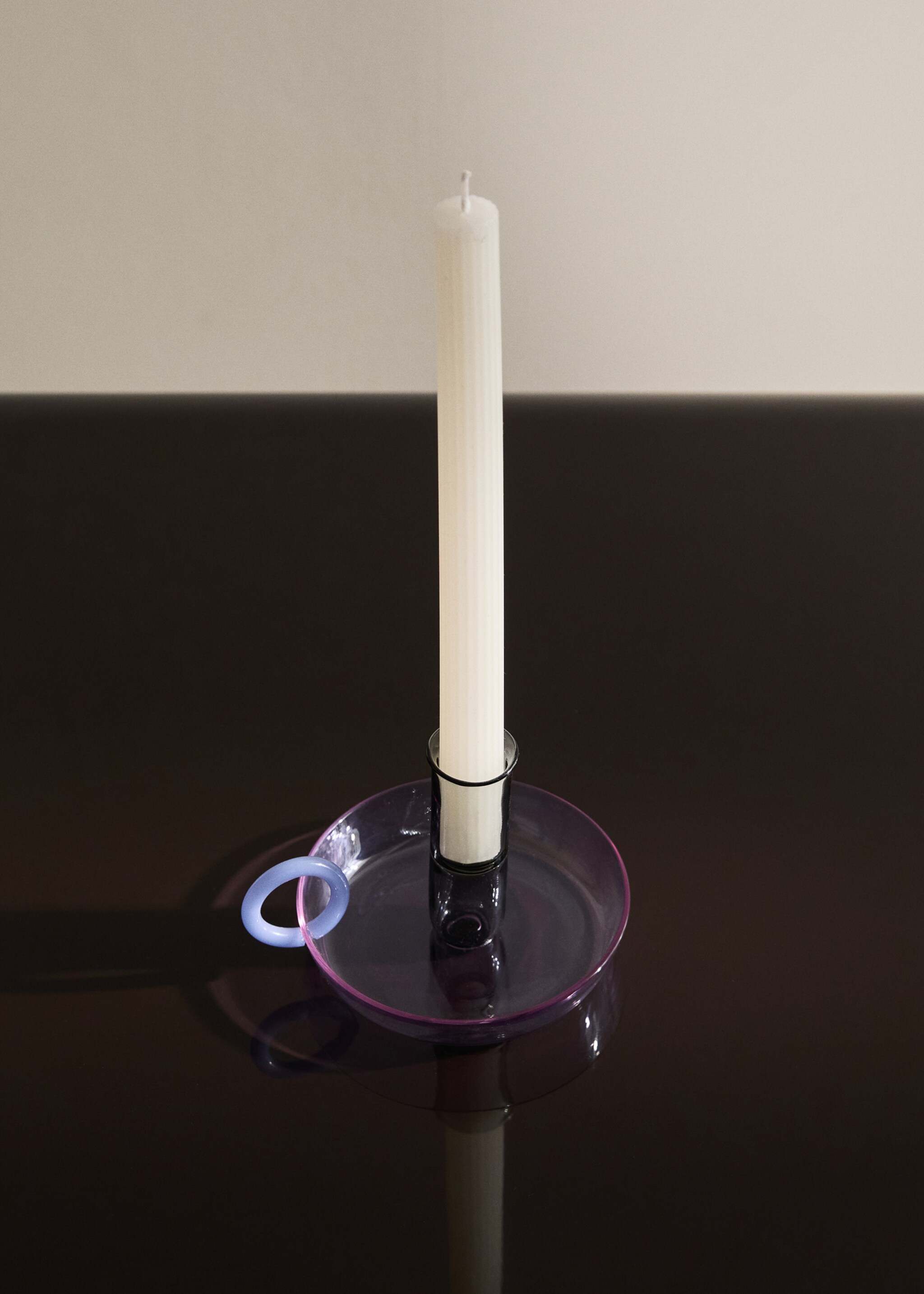 Borosilicate candelabra with two-tone handle - General plane, Lilac. Ref: 17021527-00.