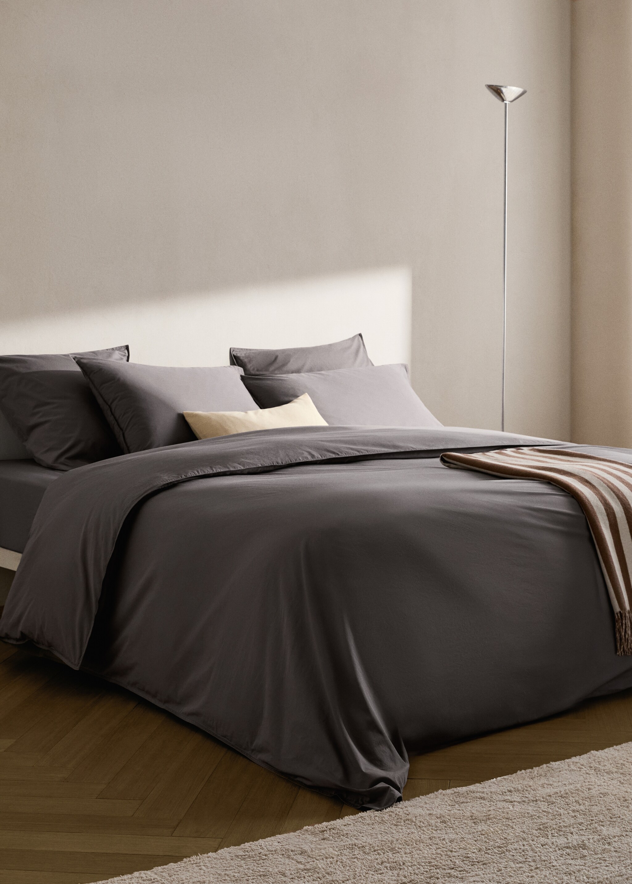 Cotton poplin double-stitched children's duvet cover Superking bed - General plane, Grey. Ref: 17021536-00.