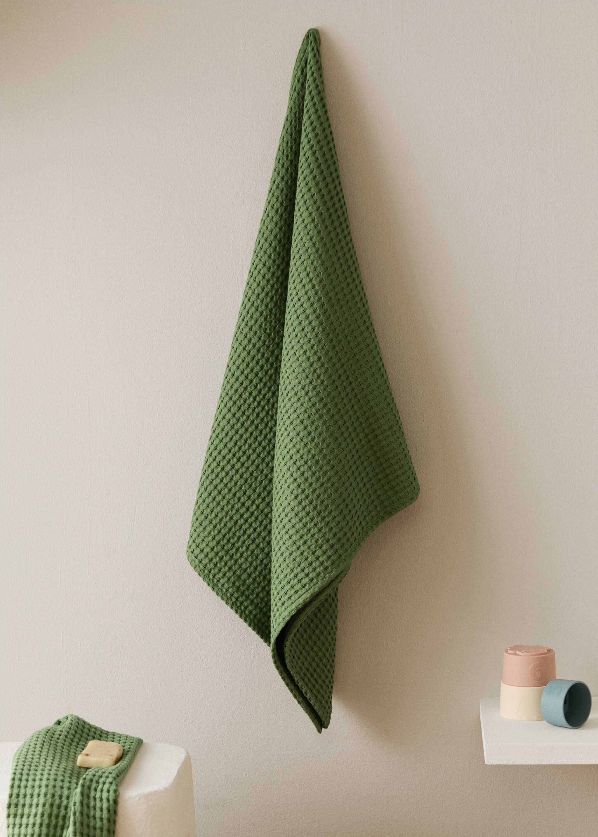 Children's waffle cotton shower towel - General plane, Green. Ref: 17021626-00.