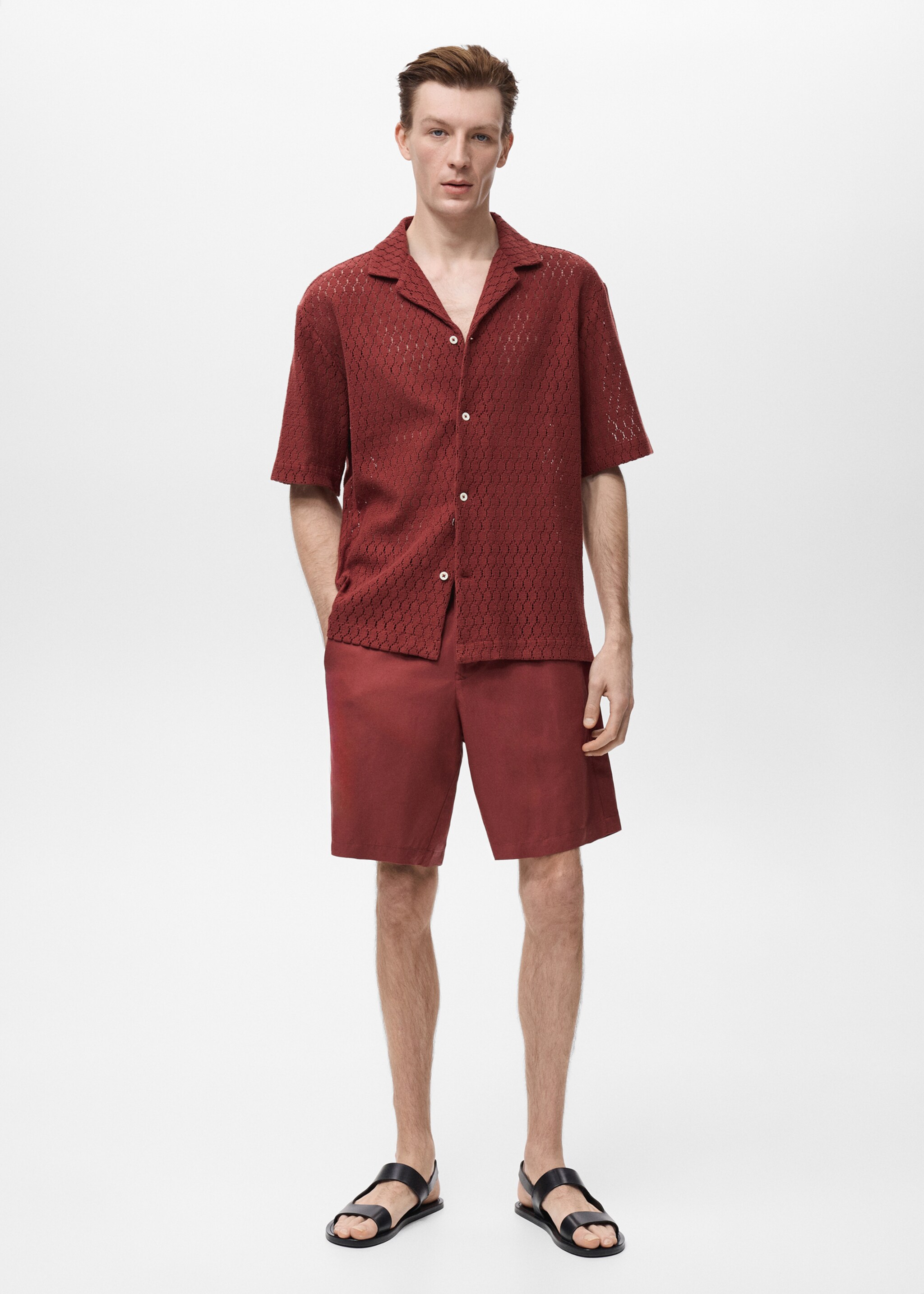 Cotton blouse with openwork detail - General plane