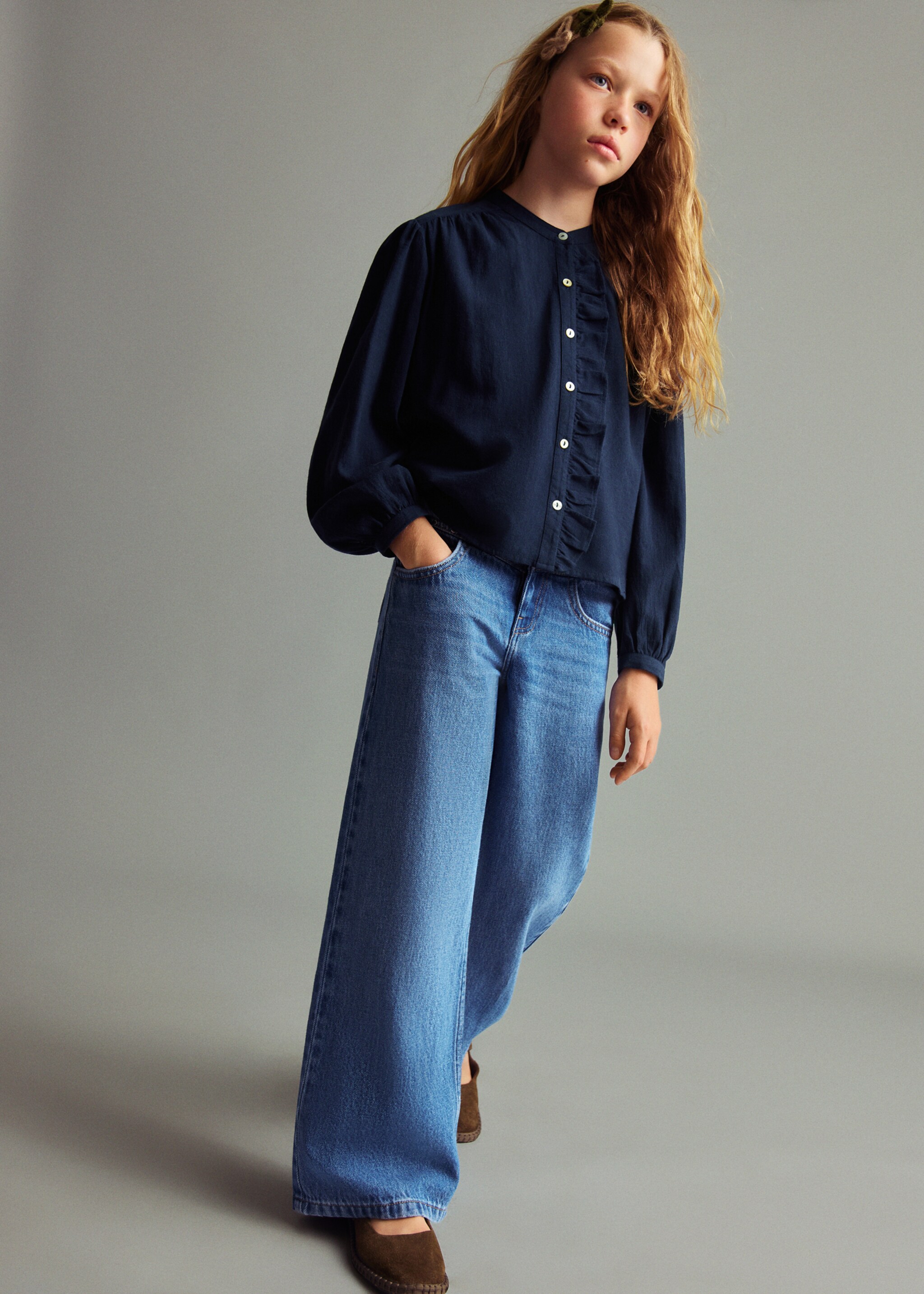 Wide leg jeans with studs - General plane, Dark Blue. Ref: 17023277-00.