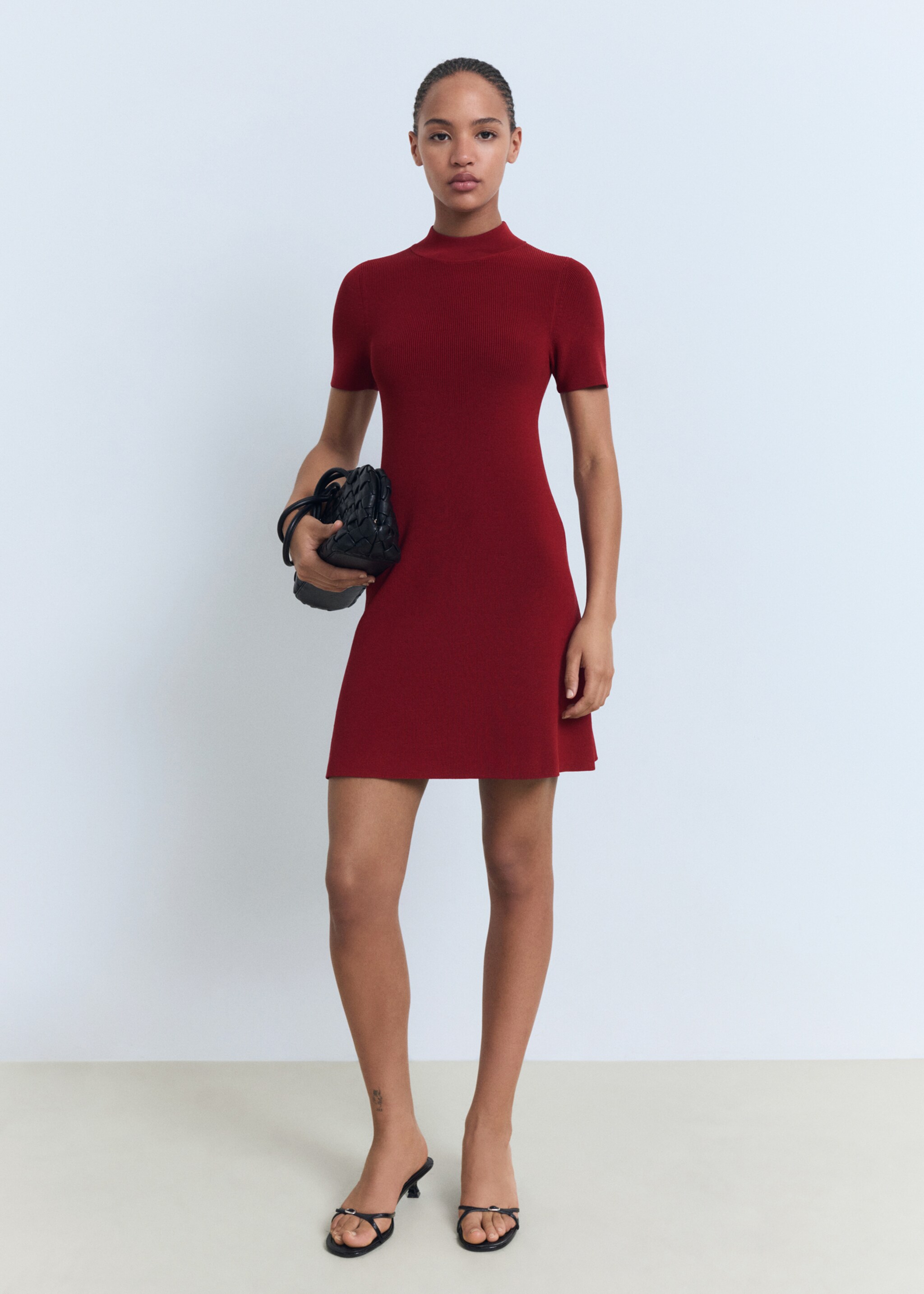 Perkins-neck knitted dress - General plane, Wine. Ref: 17024099-00.