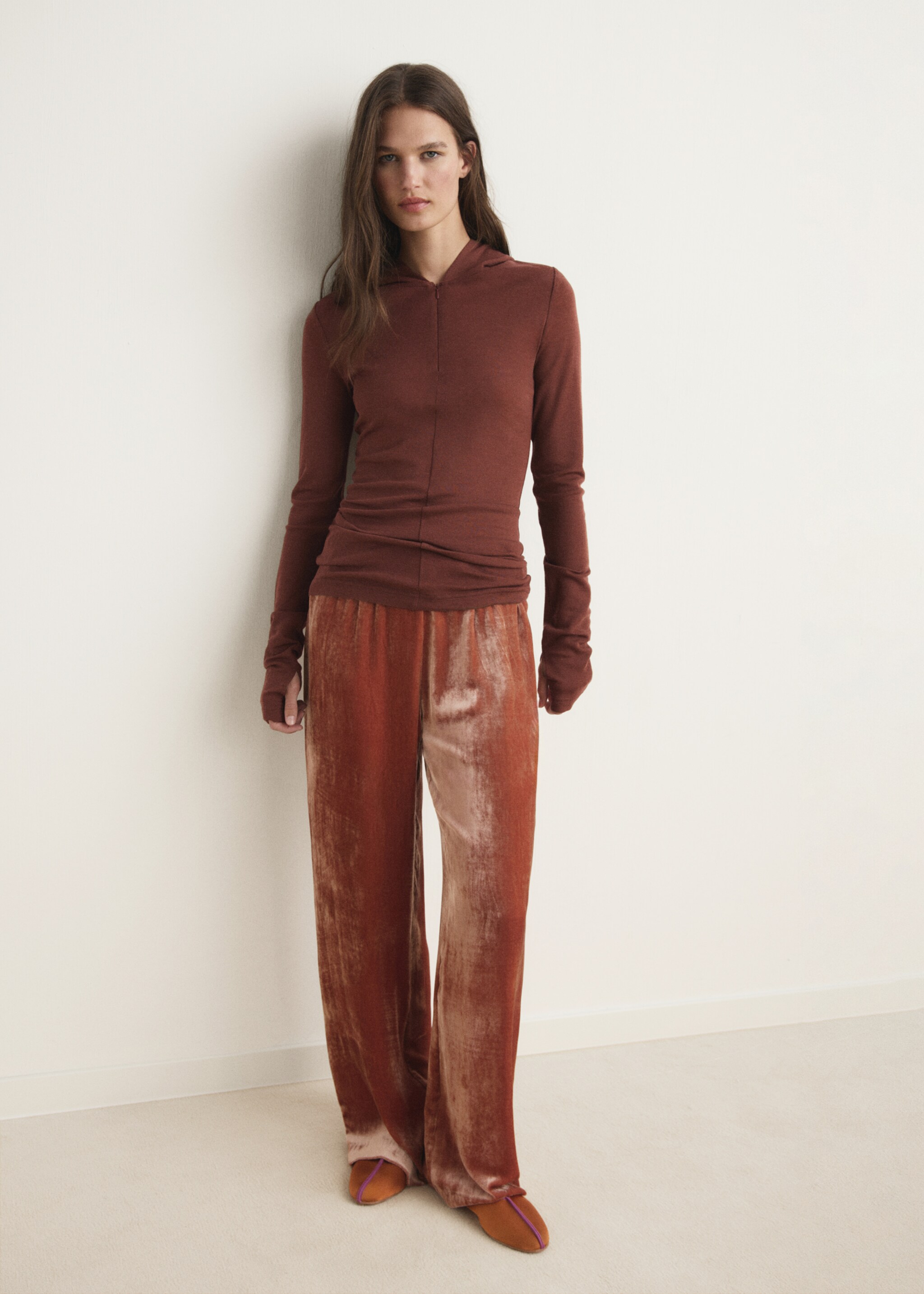 Wool hooded t-shirt - General plane, Brown. Ref: 17024106-00.