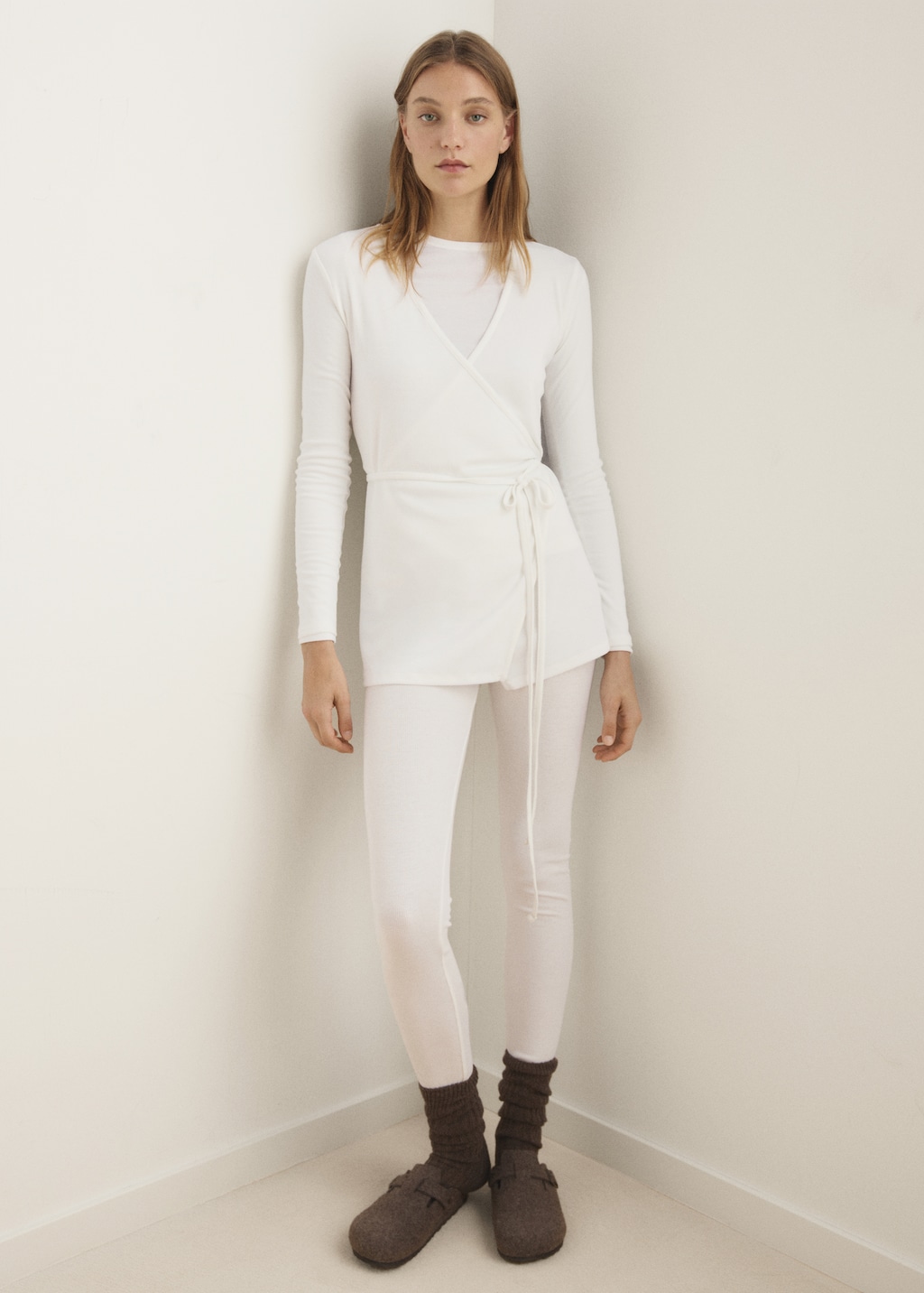 Rib-knit cardigan with tie