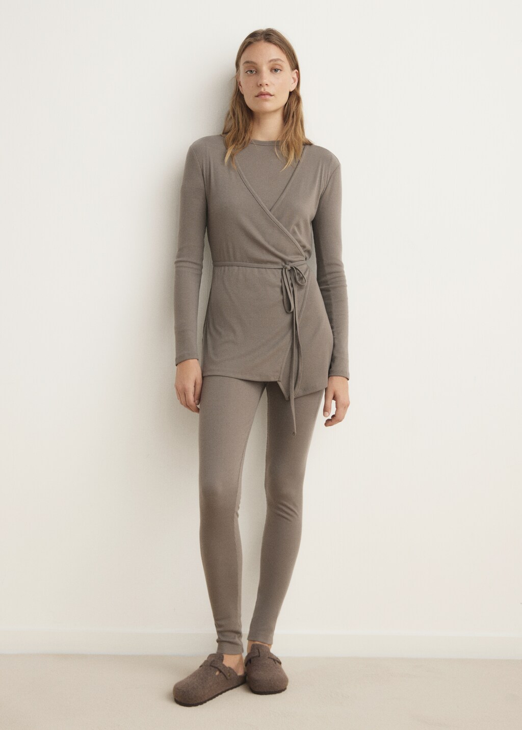 Rib-knit cardigan with tie - image 2