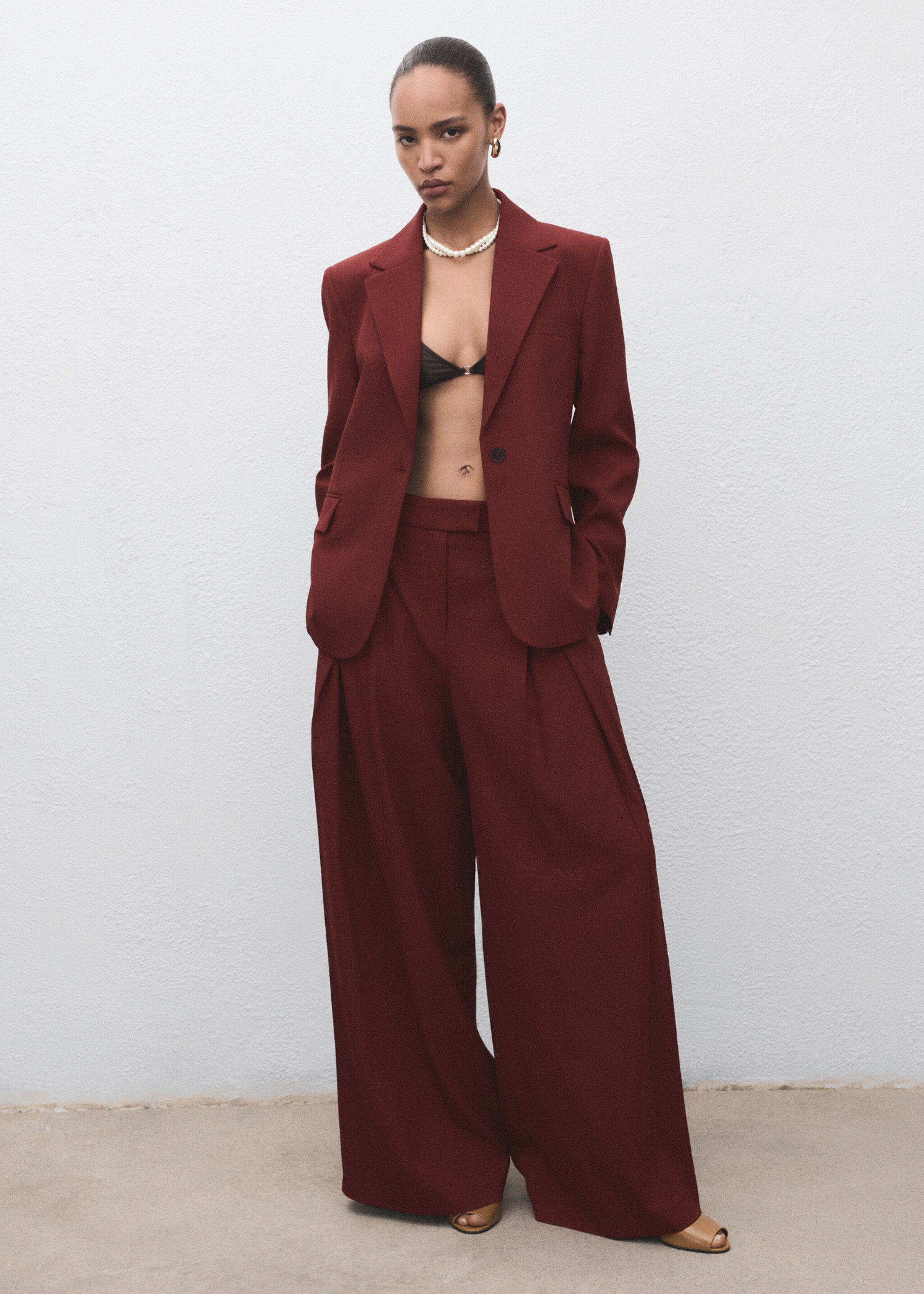 Wide-leg pleated suit trousers - General plane, Dark Orange. Ref: 17024120-00.