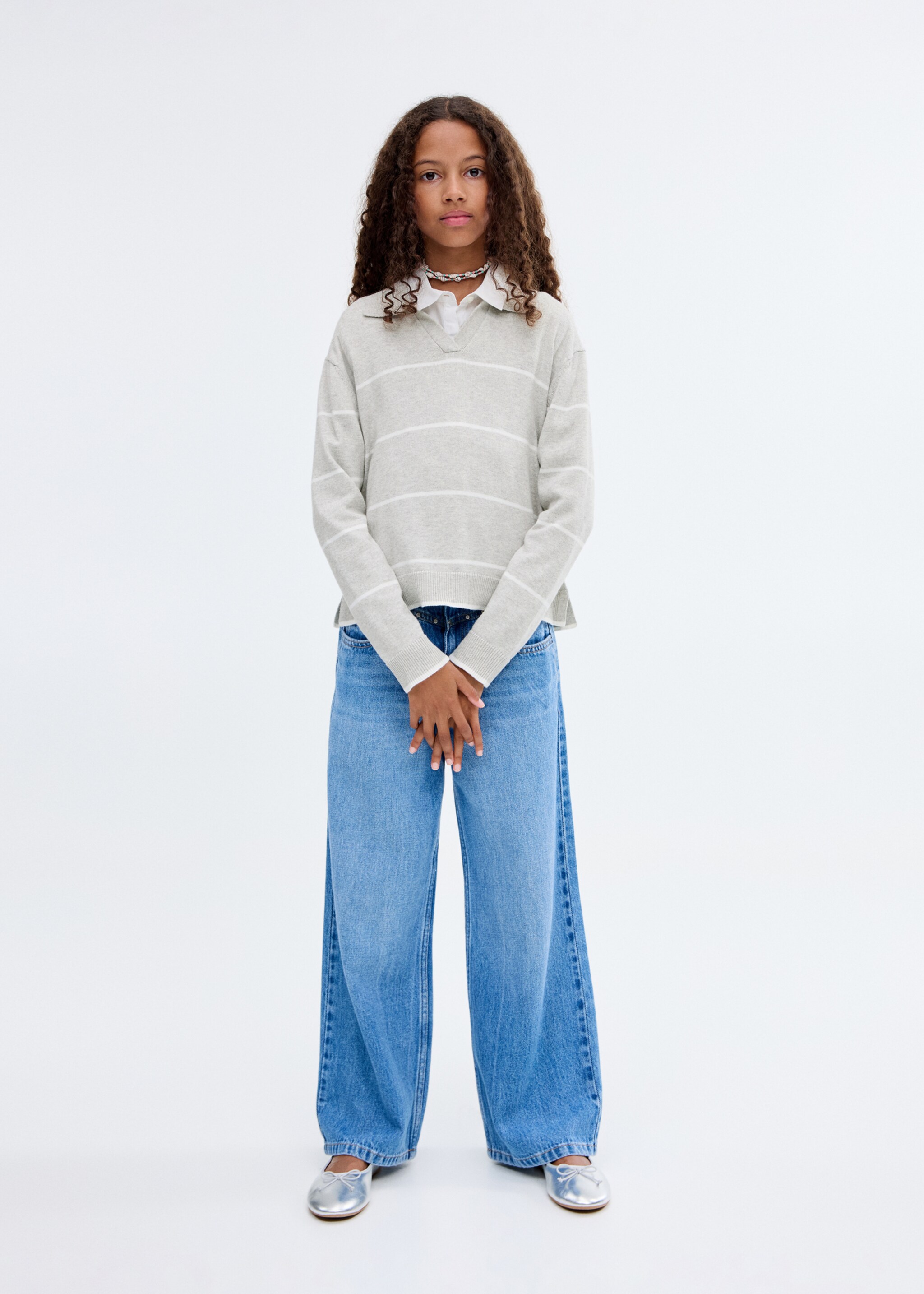 Striped polo-neck sweater - General plane, Light Heather Grey. Ref: 17024418-00.