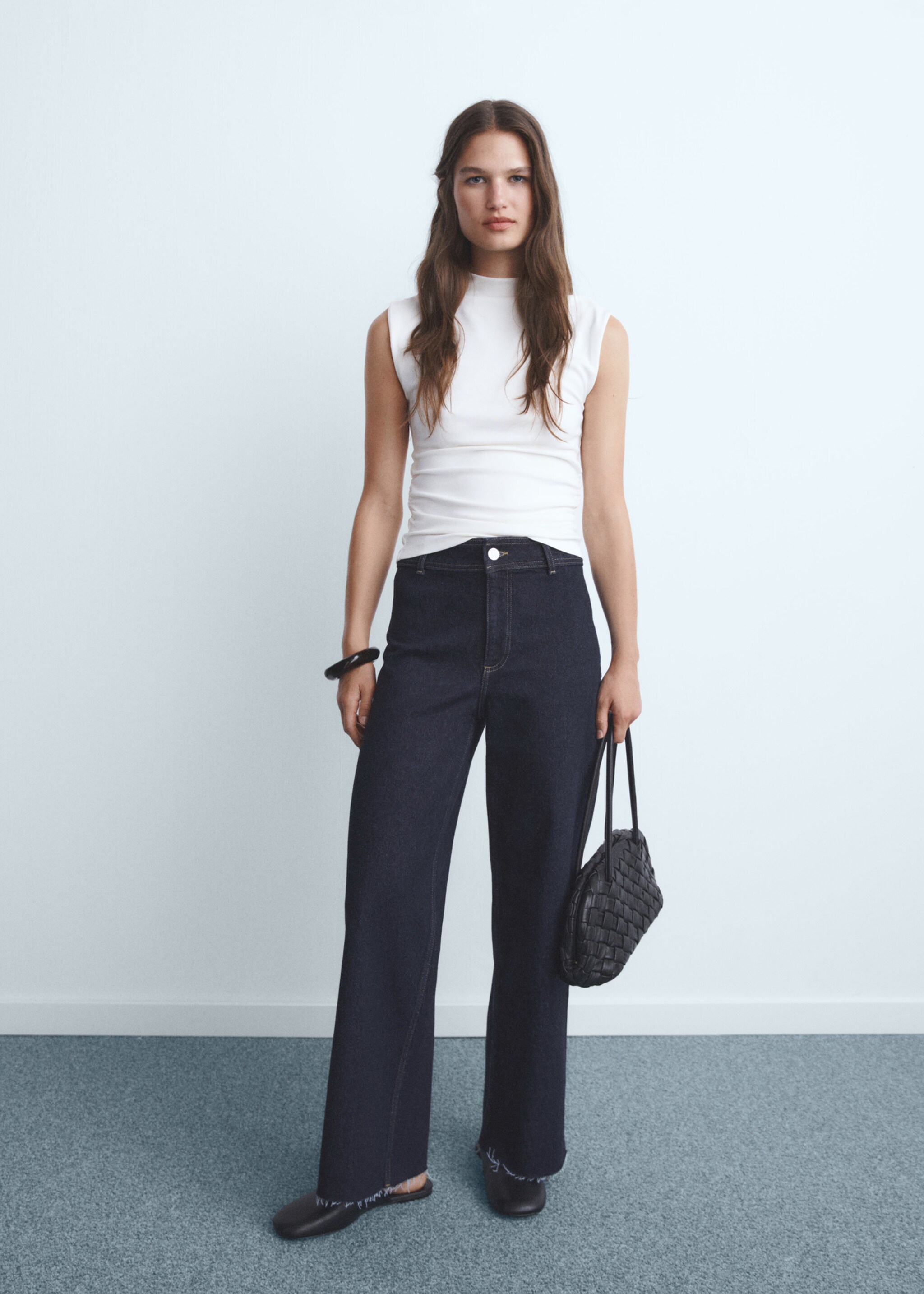 Jean style jupe-culotte Catherin taille haute - Plan général, Bleu. Ref: 17024426-00.
