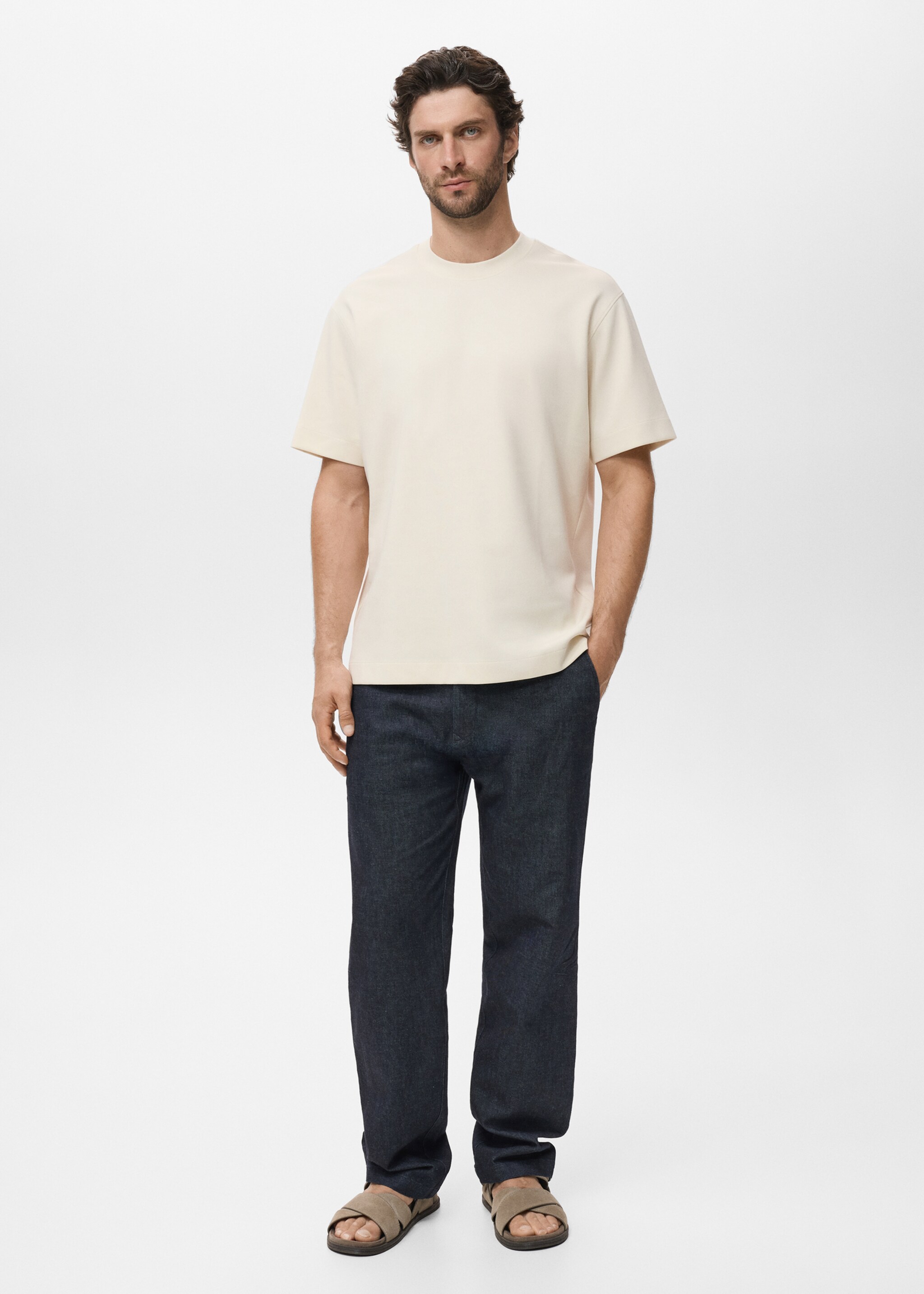 sweatshirt fabric t-shirt relaxed fit - General plane, Sand. Ref: 17024436-00.