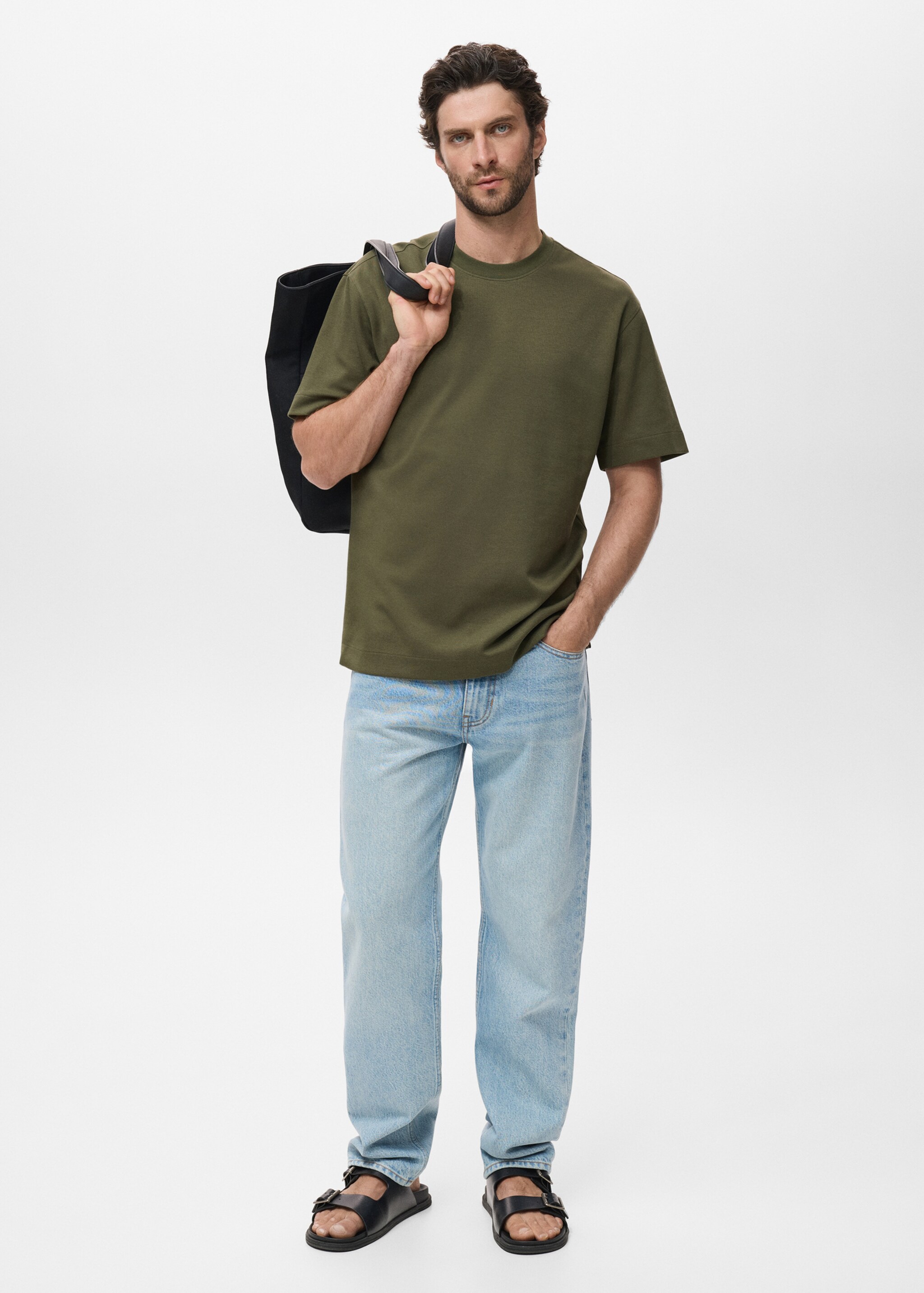 sweatshirt fabric t-shirt relaxed fit - General plane, Khaki. Ref: 17024436-00.