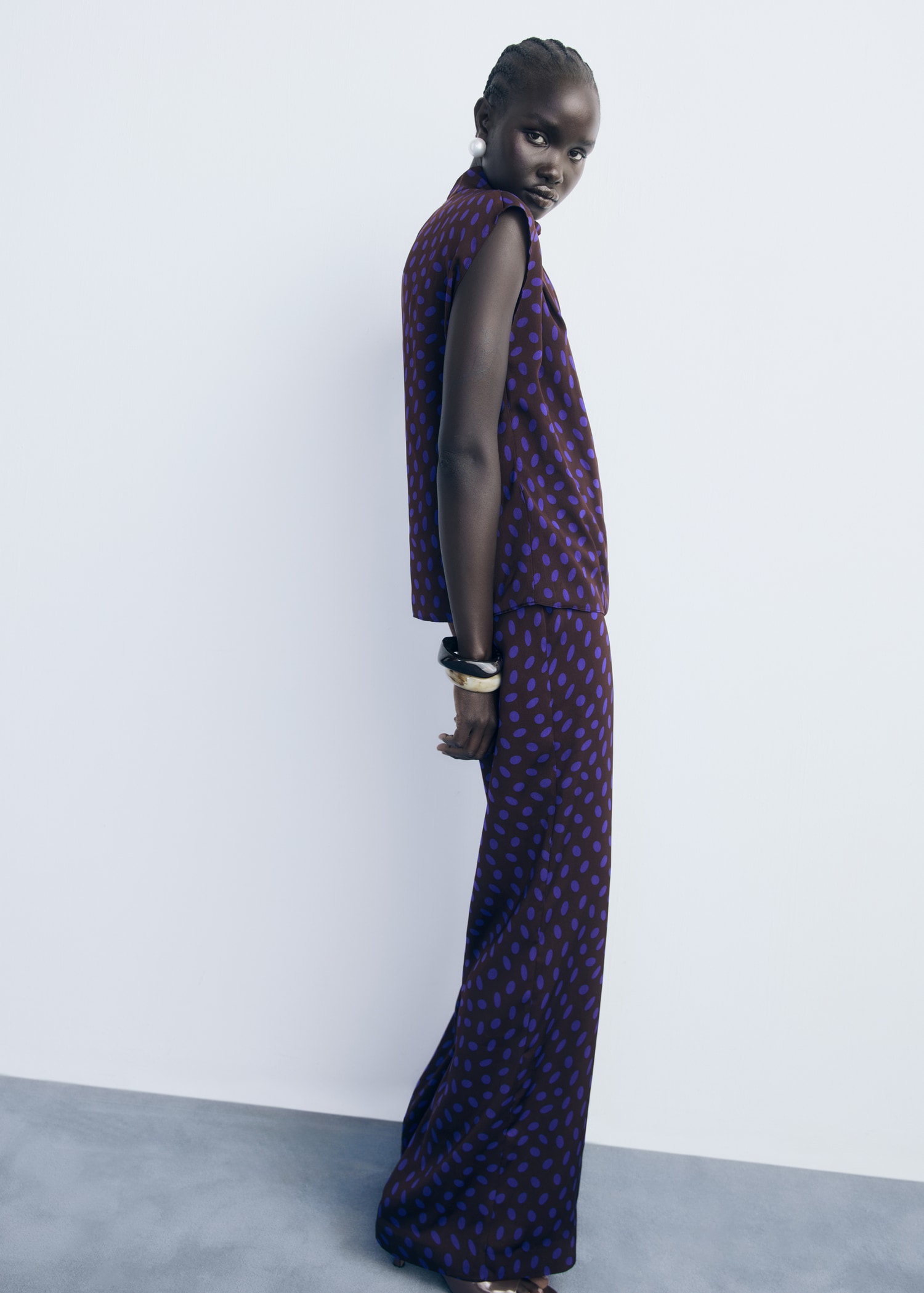 Polka-dot blouse with draped collar - Women | MANGO USA