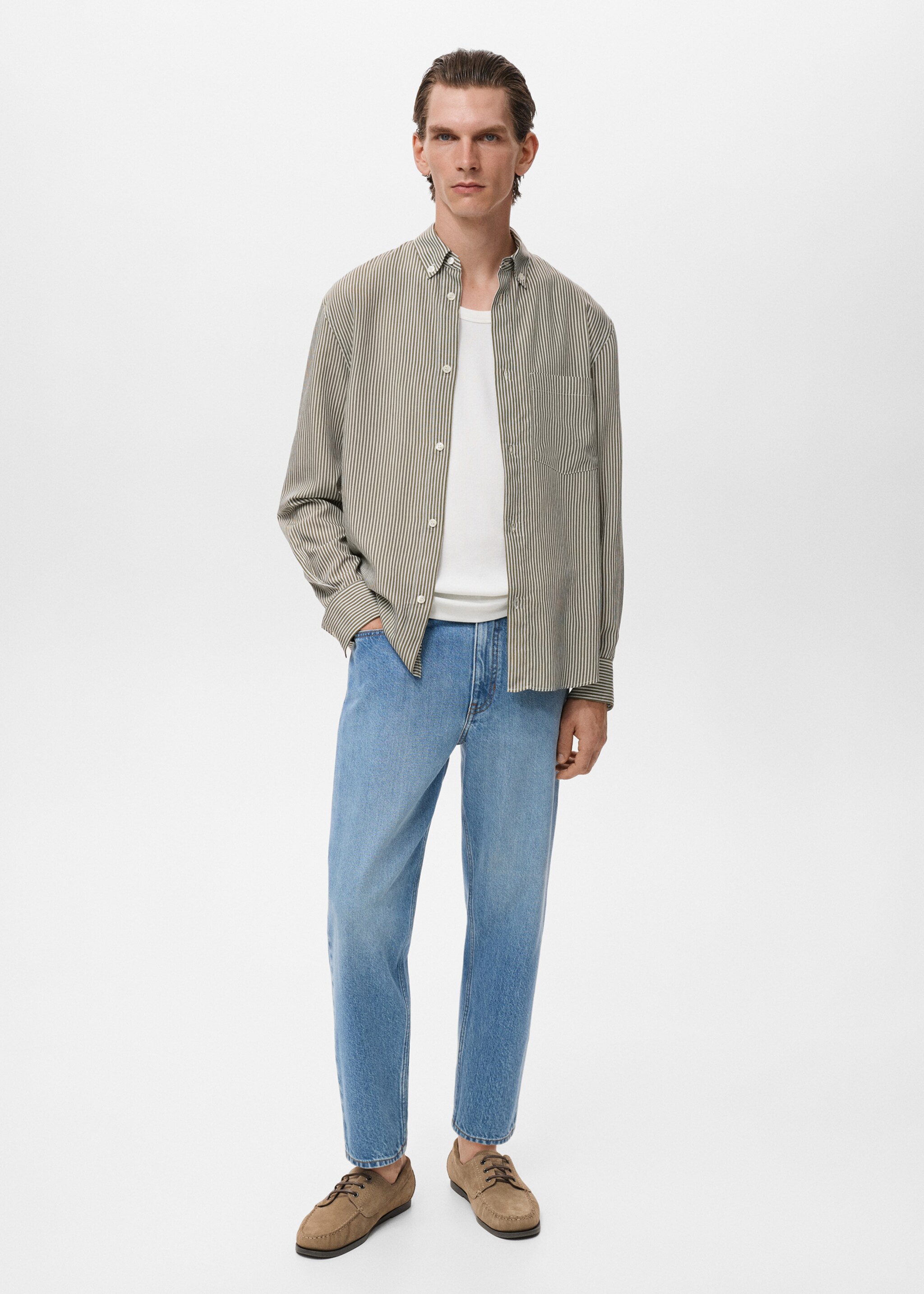 Chemise regular-fit en imprimé rayures - Plan général, Olive. Ref: 17024449-00.