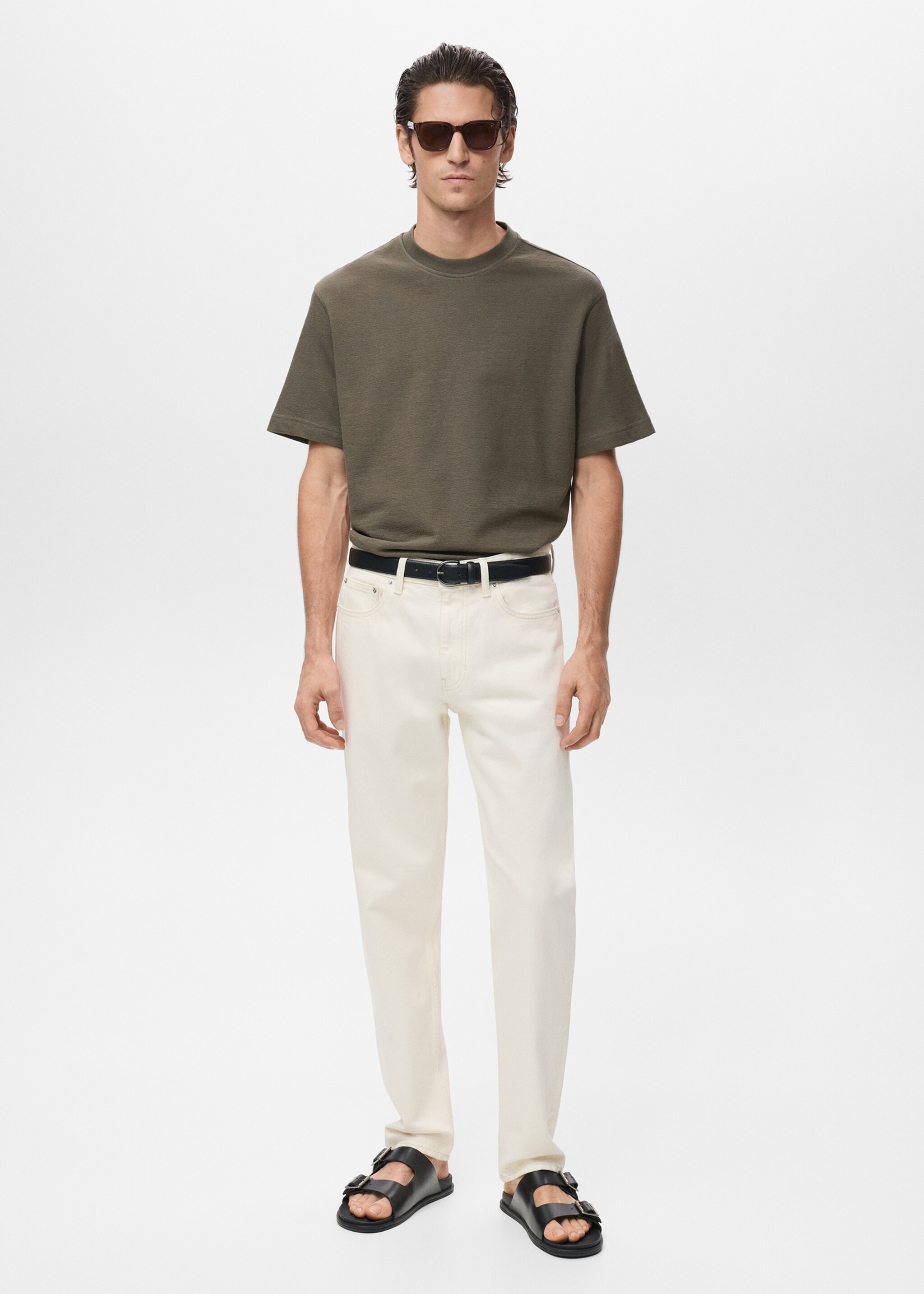 100% cotton relaxed-fit structured t-shirt - General plane, Medium Brown. Ref: 17024450-00.