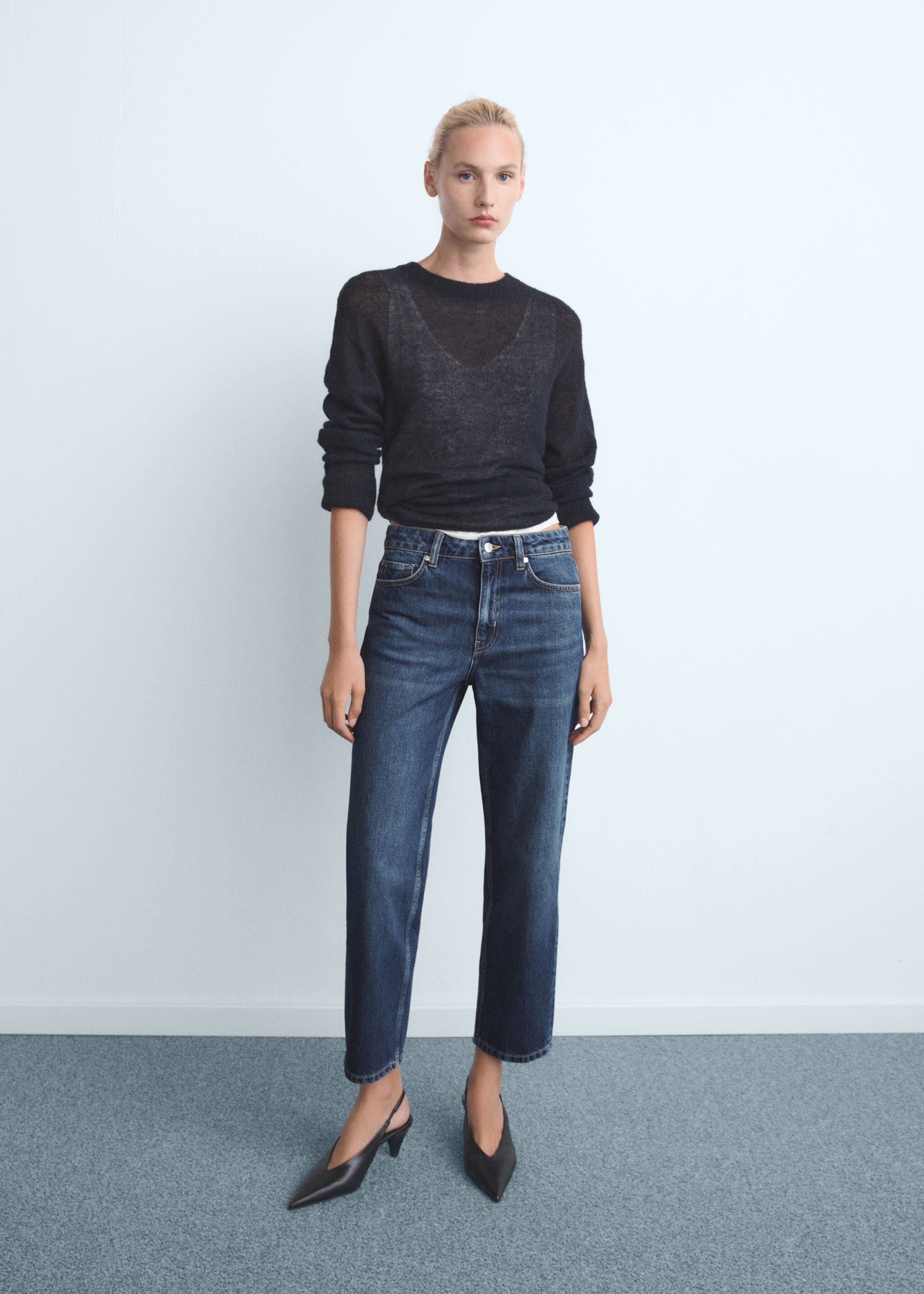 Mid-rise straight jeans - General plane, Dark Blue. Ref: 17024789-00.