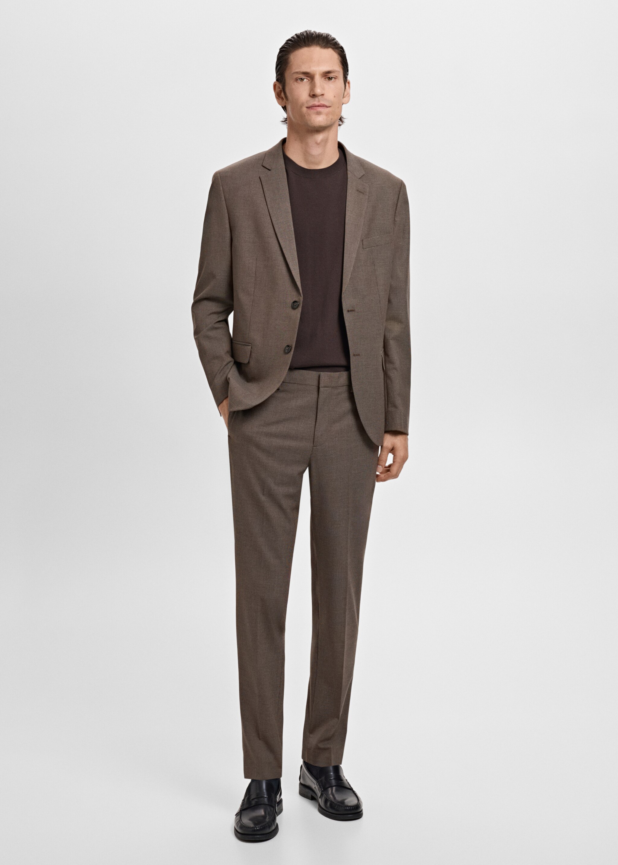 Super slim-fit suit jacket in stretch fabric - General plane, Brown. Ref: 17025153-00.