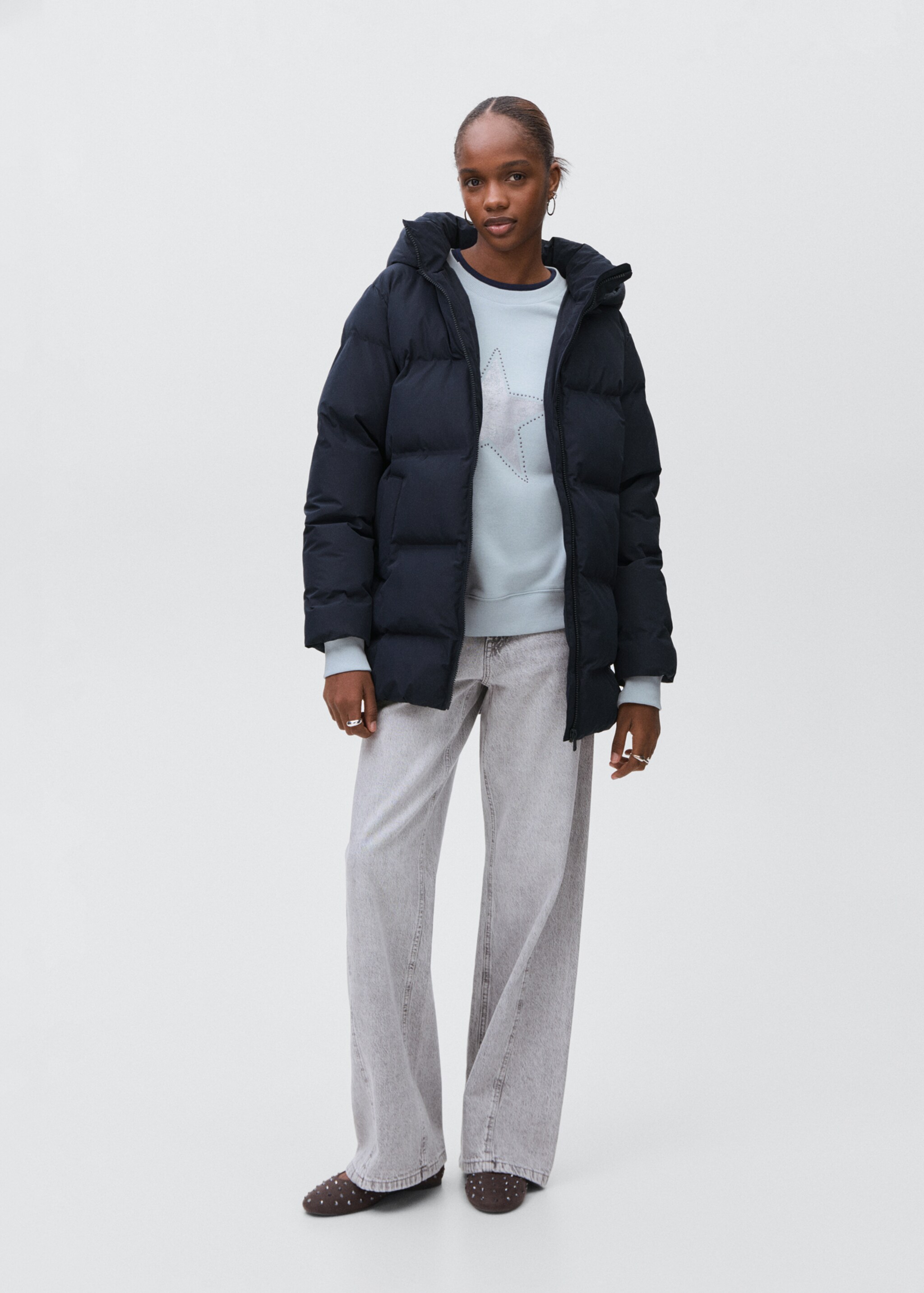 Quilted long coat - General plane, Navy. Ref: 17025787-00.