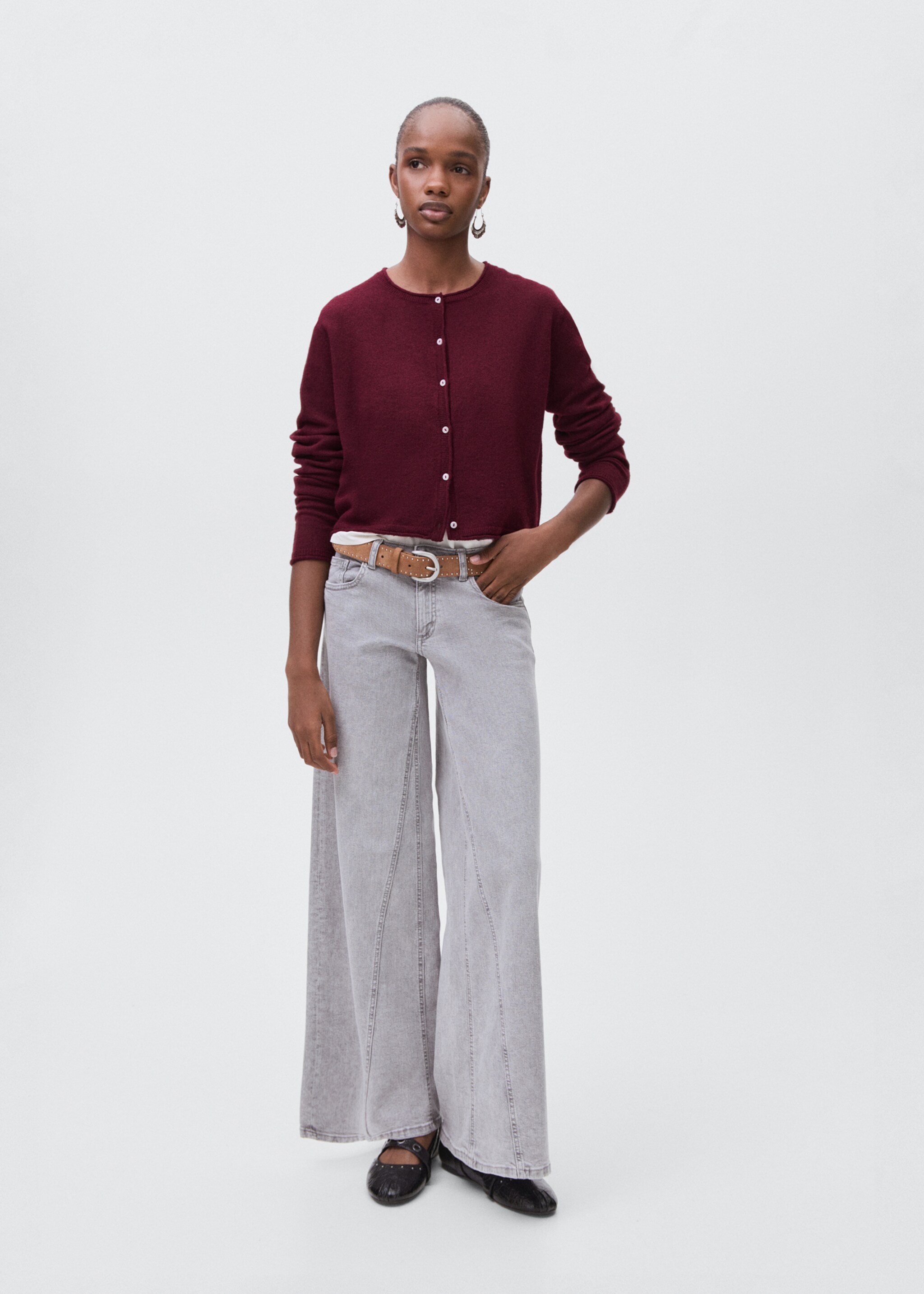 Knitted button cardigan - General plane, Burgundy. Ref: 17025793-00.