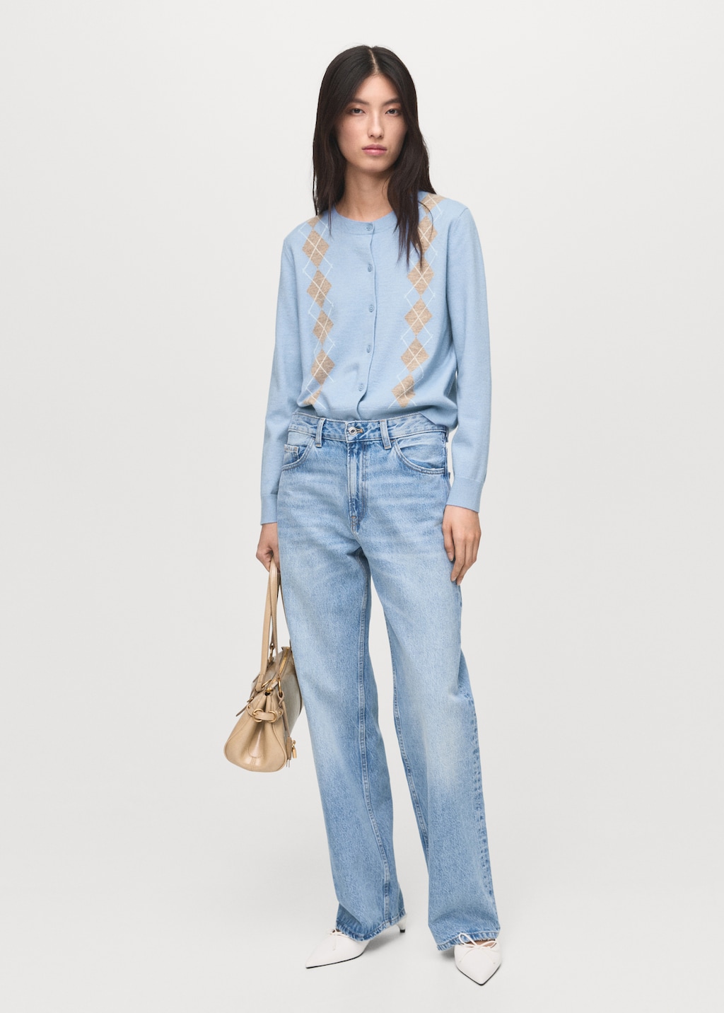 Argyle pattern knit cardigan