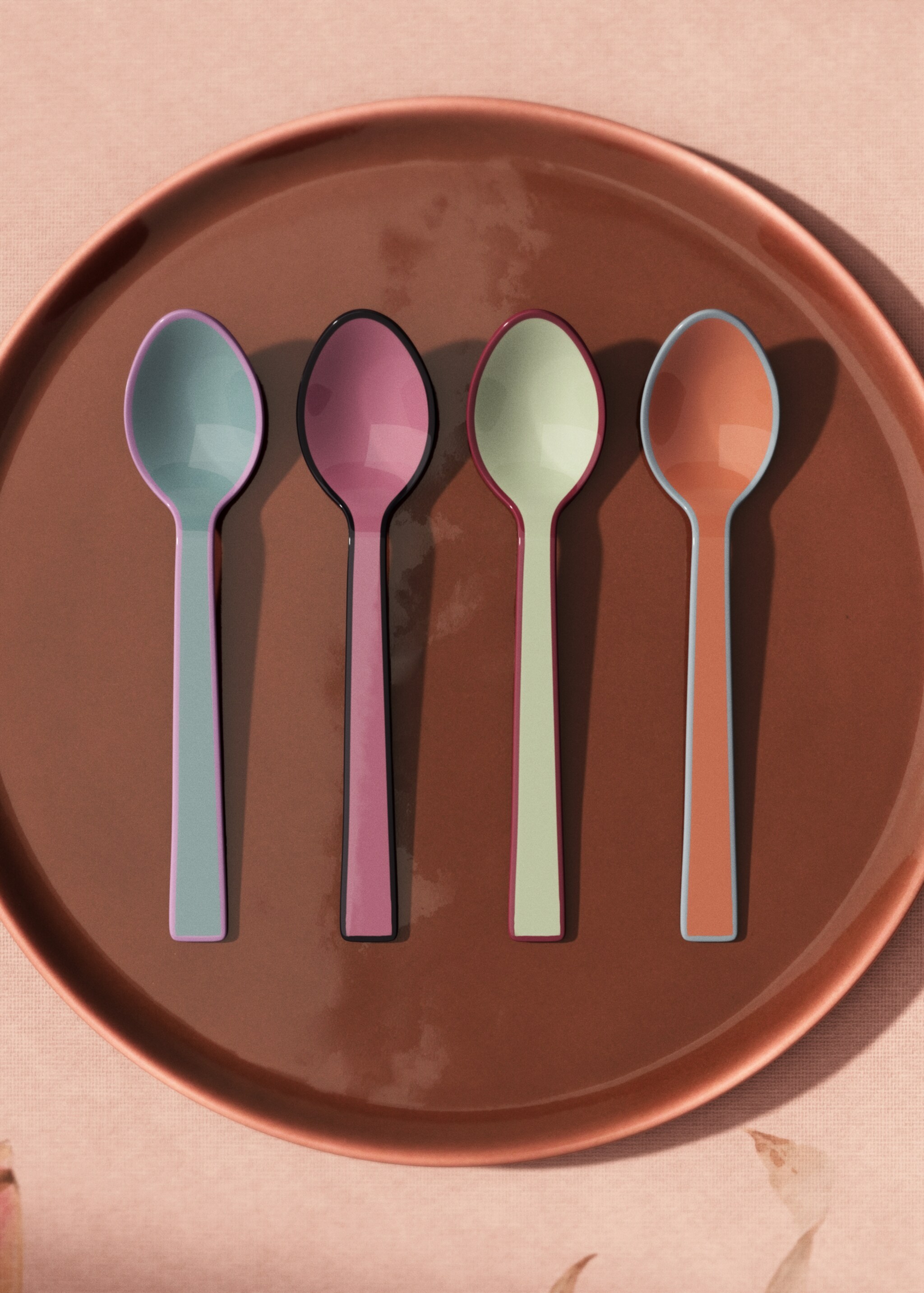 Set of 4 multi-coloured dessert spoons - General plane, Charcoal. Ref: 17025813-00.