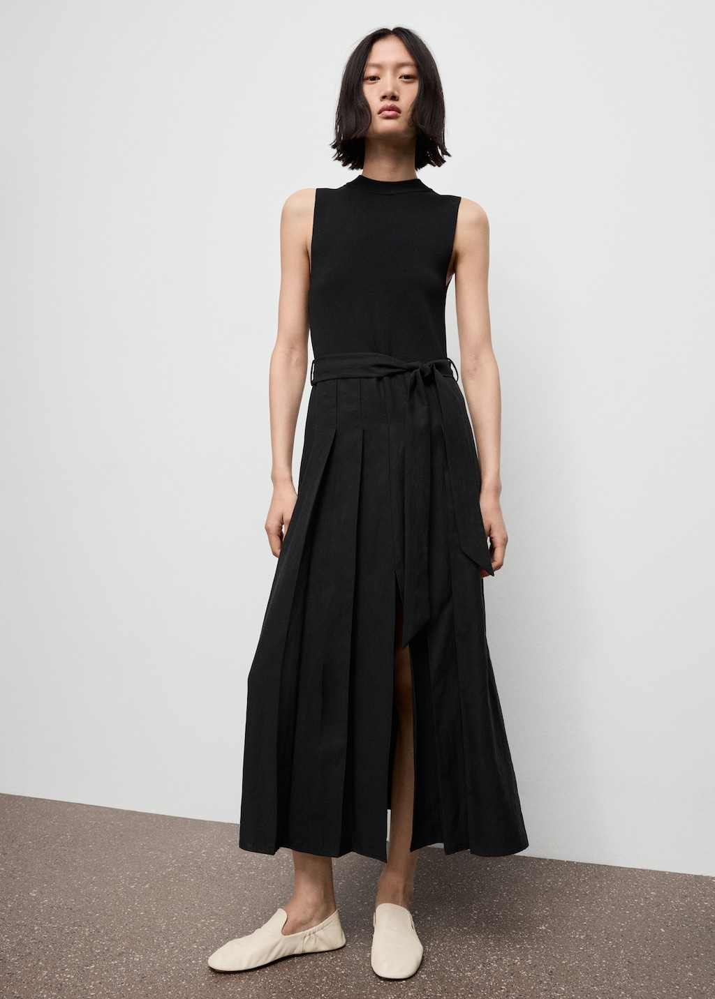 Combined woven dress with belt - Women | MANGO USA