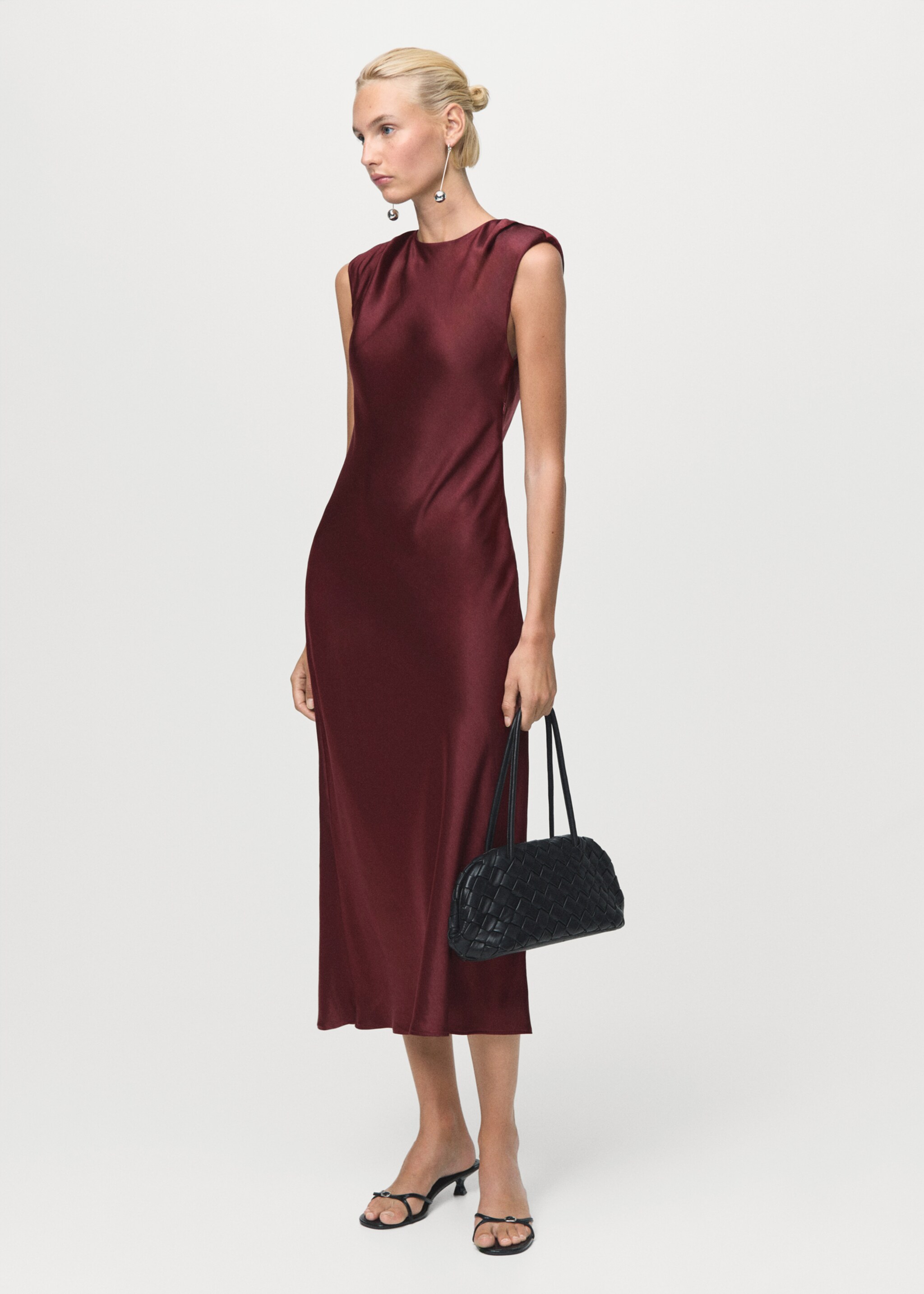 Fitted satin dress - General plane, Maroon. Ref: 17025820-00.