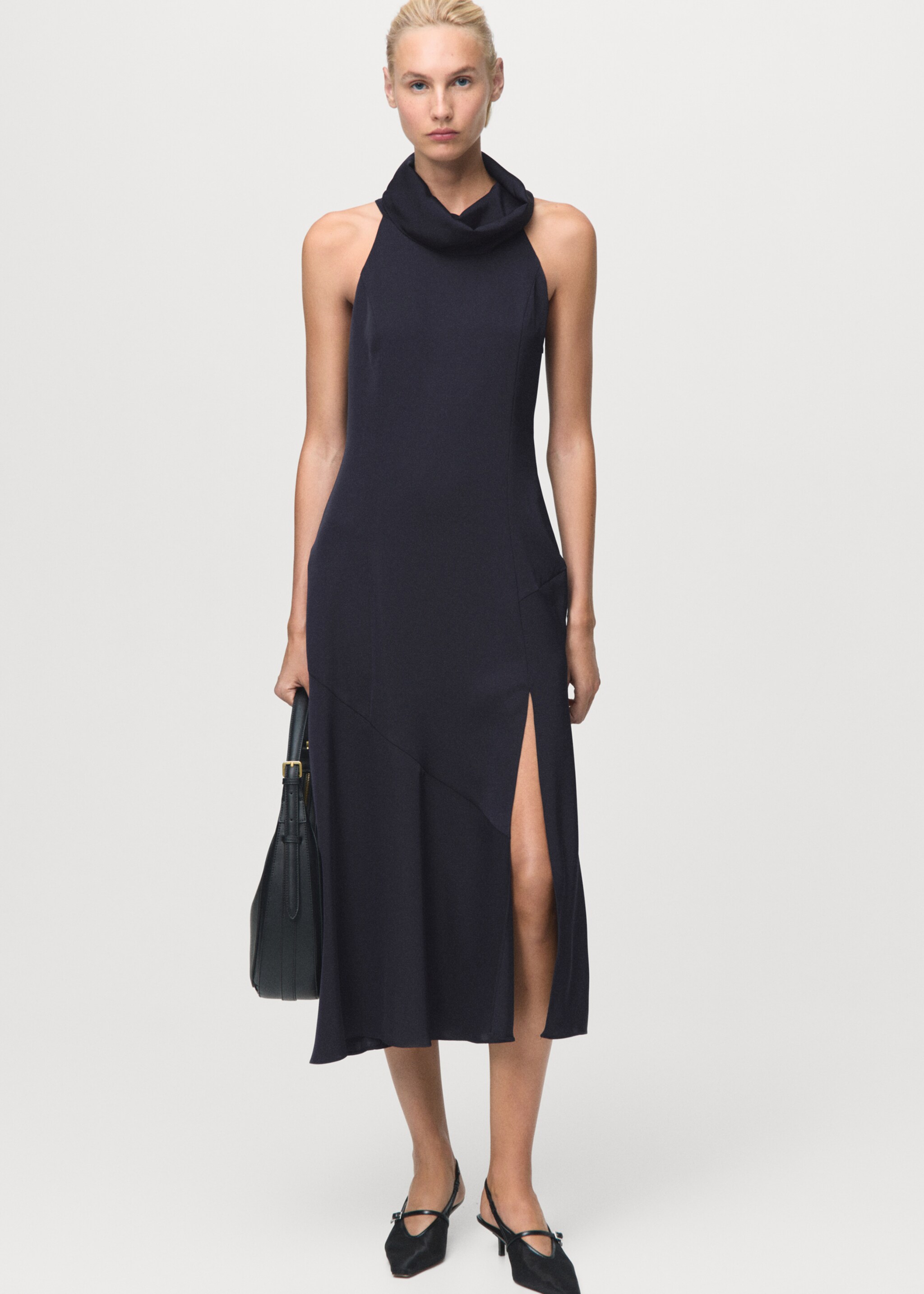 Draped neck dress with opening - General plane, Navy. Ref: 17025823-00.