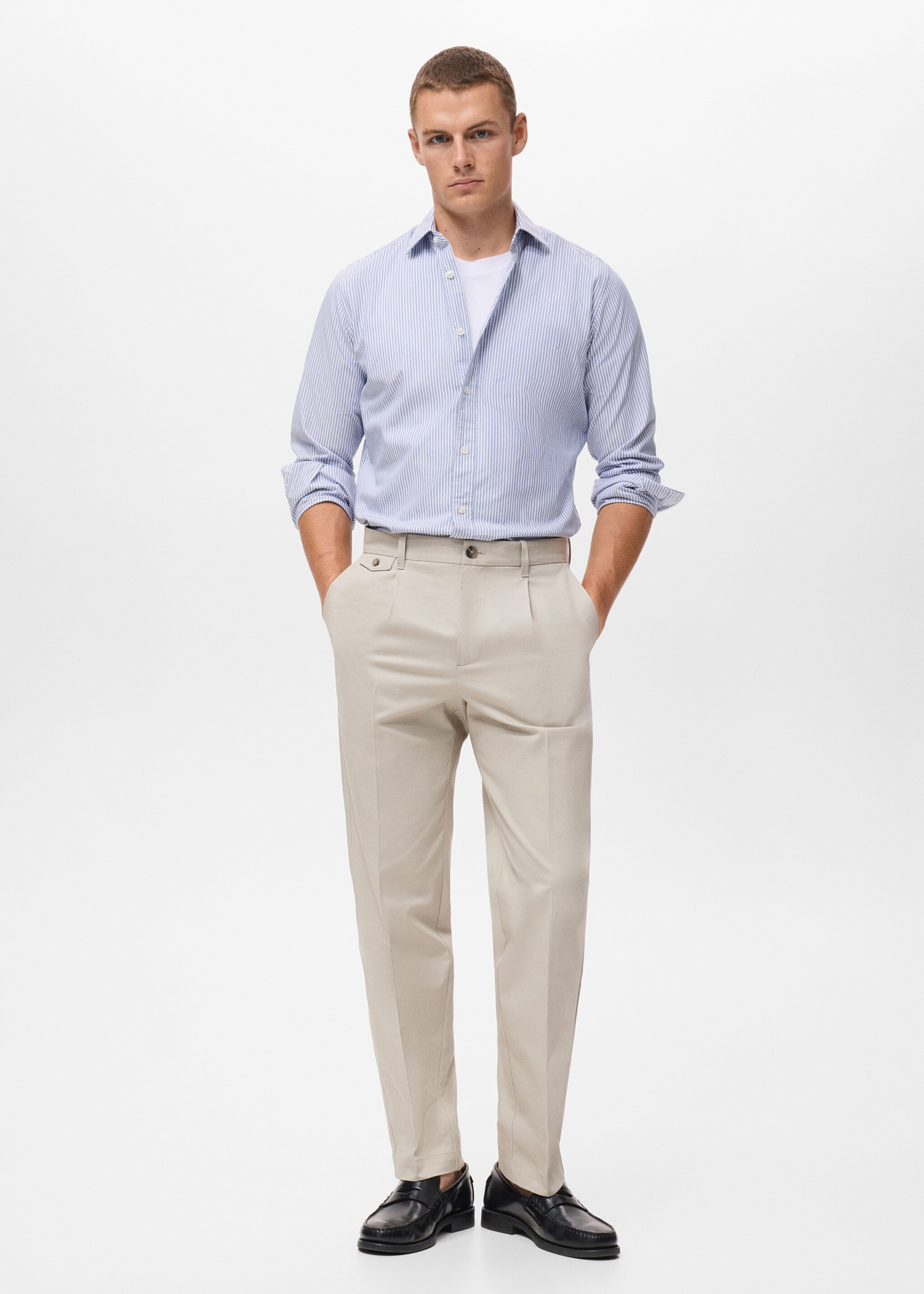 Pantalon regular fit coton pinces - Plan général, Sable. Ref: 17025970-00.