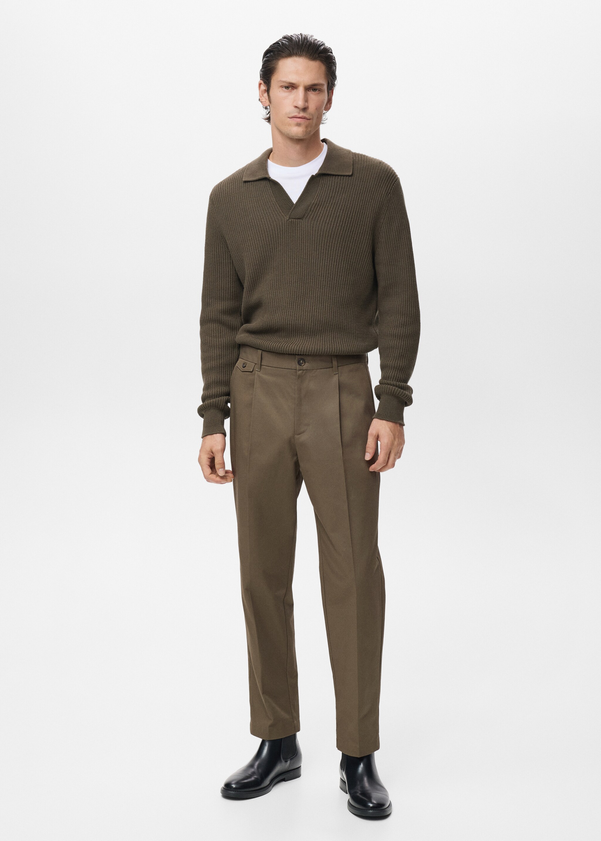 Pantalon regular fit coton pinces - Plan général, Marron. Ref: 17025970-00.