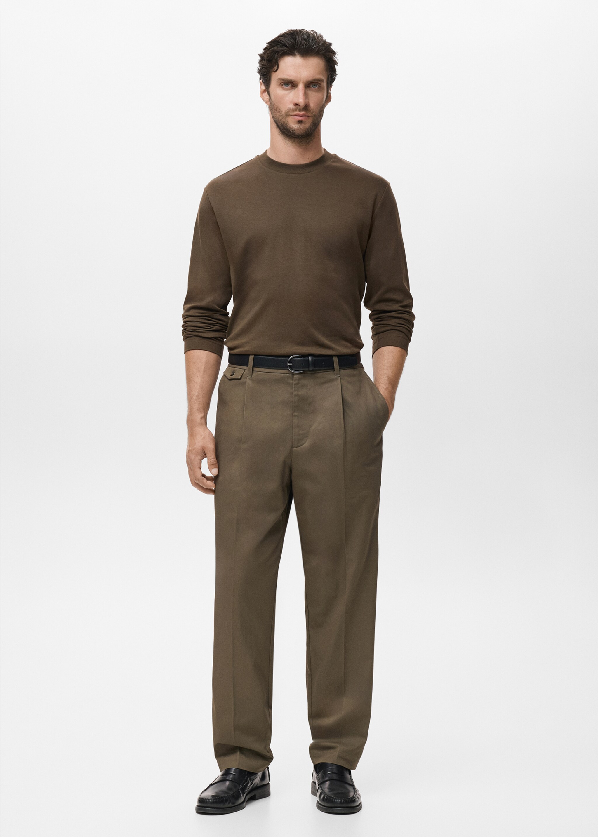 Long sleeve regular fit T-shirt - General plane, Olive Green. Ref: 17025979-00.