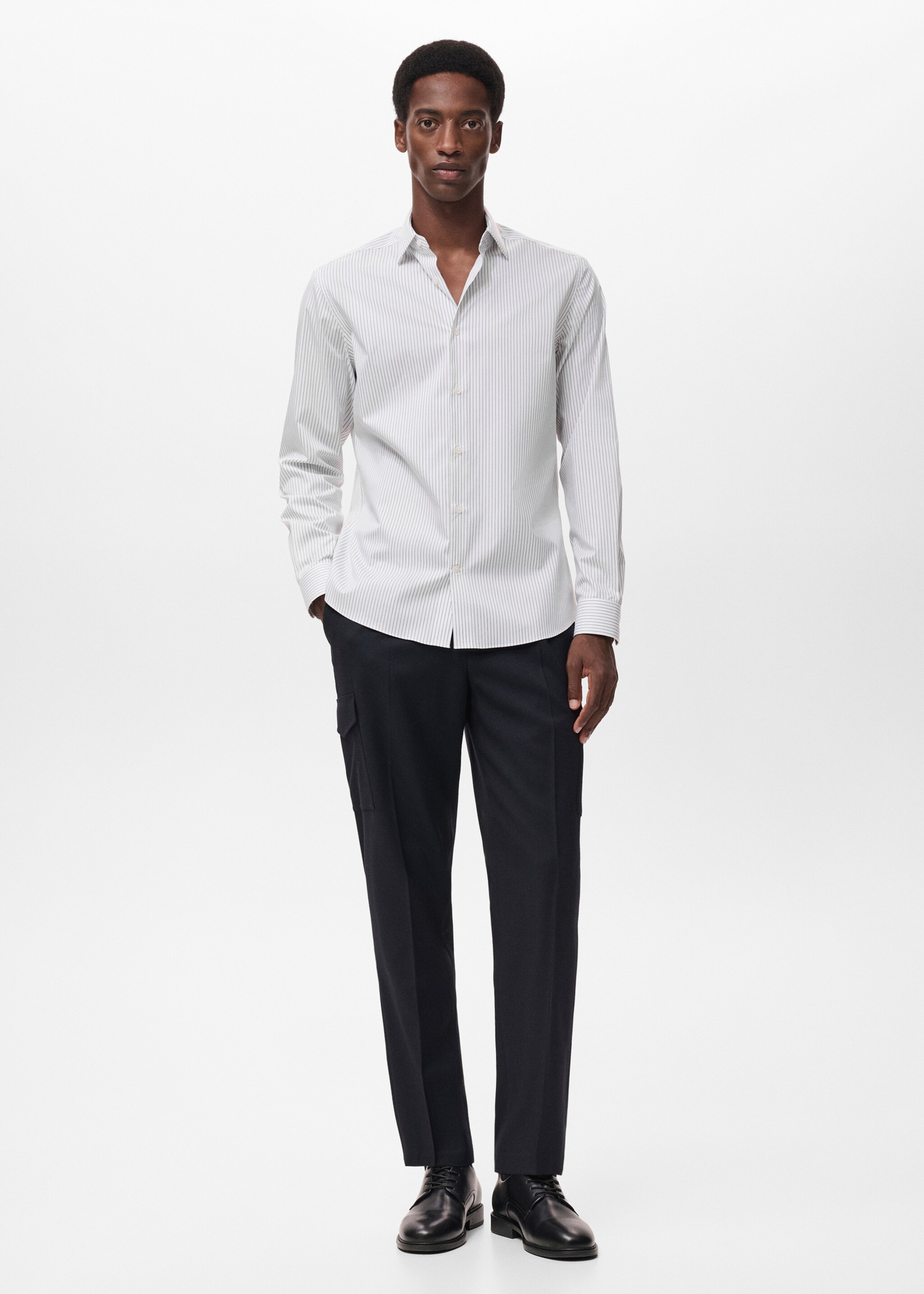 Regular-fit striped cotton shirt - General plane, Khaki. Ref: 17025982-00.