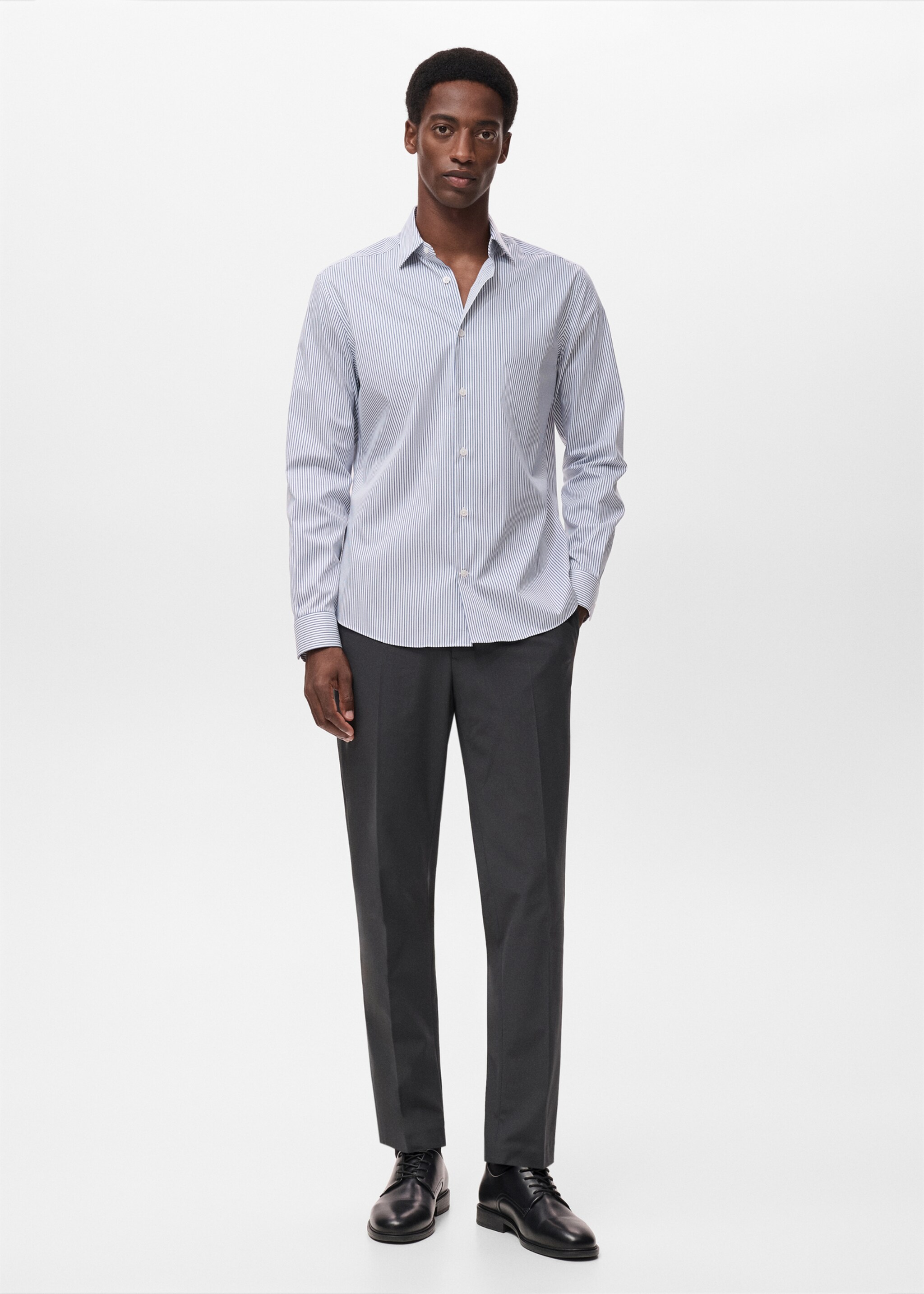 Regular-fit striped cotton shirt - General plane, Navy. Ref: 17025982-00.