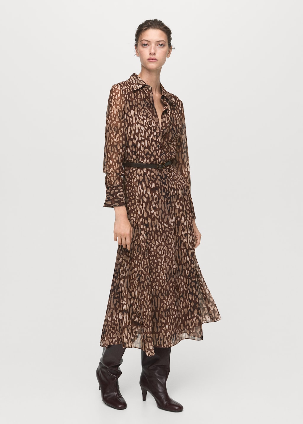 Leopard-print shirt dress with belt