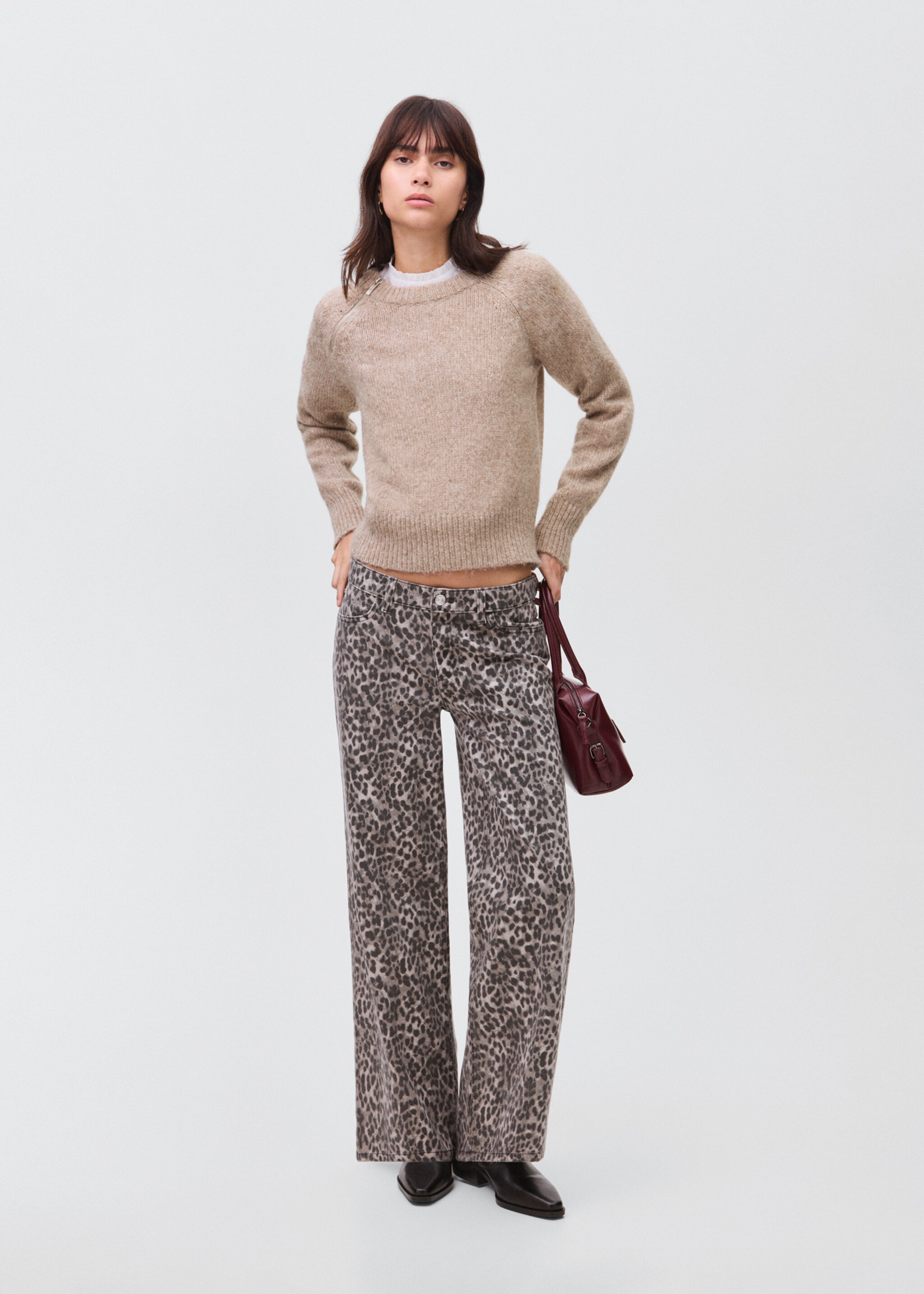 Zip knit sweater - General plane, Brown. Ref: 17026332-00.