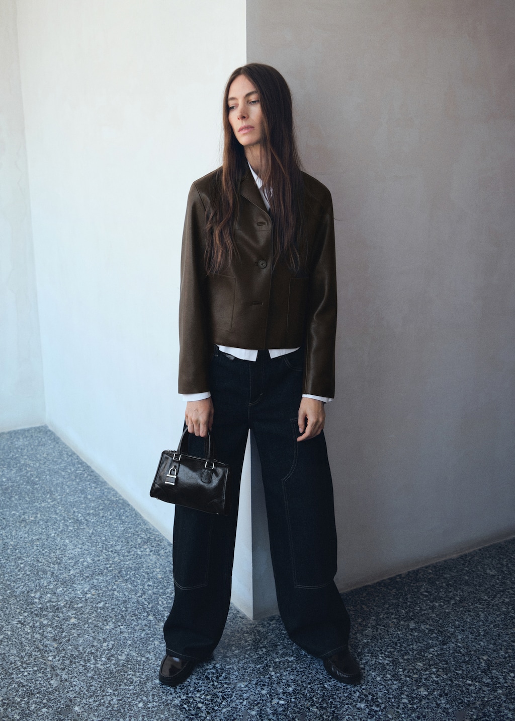 Mini shiny handbag with handles