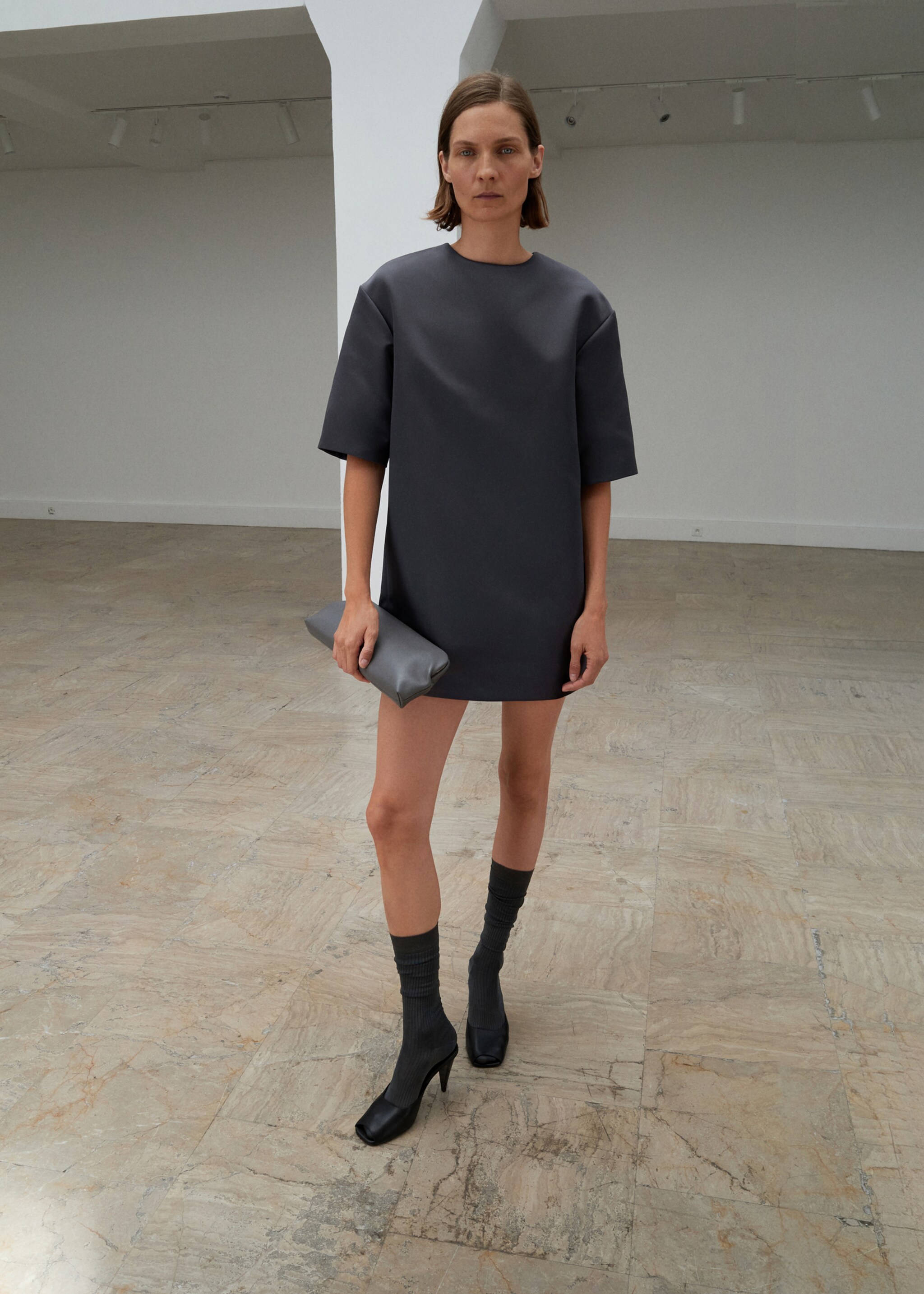 Short satin dress - General plane, Charcoal. Ref: 17026357-00.