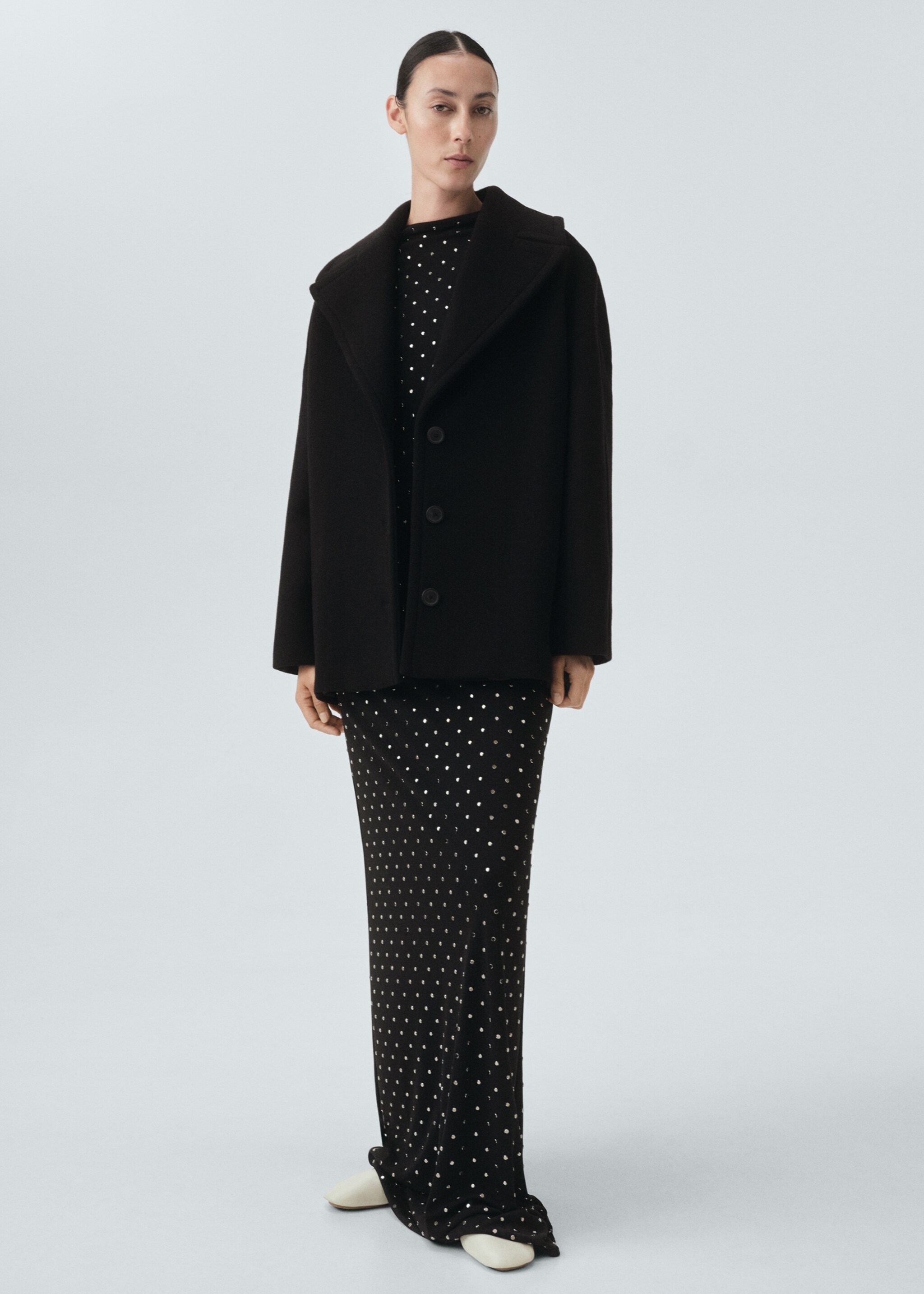 Manteau court en laine oversize - Plan général, Noir. Ref: 17026359-00.